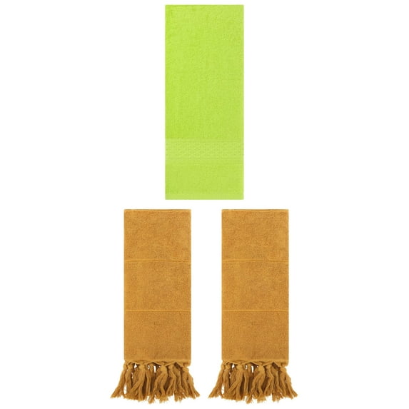 Unique Bargains 3 Pack Textured Tassels Hand Towels Yellow/Light Green 14" x 30"/13" x 30"