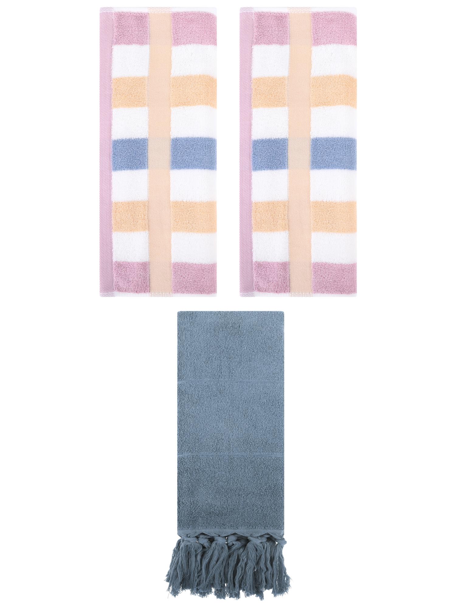 Unique Bargains 3 Pack Cotton Absorbent Soft Decorative Bathroom Hand Towel for Kitchen Blue/Blue Purple 14" x 30"/13" x 29"