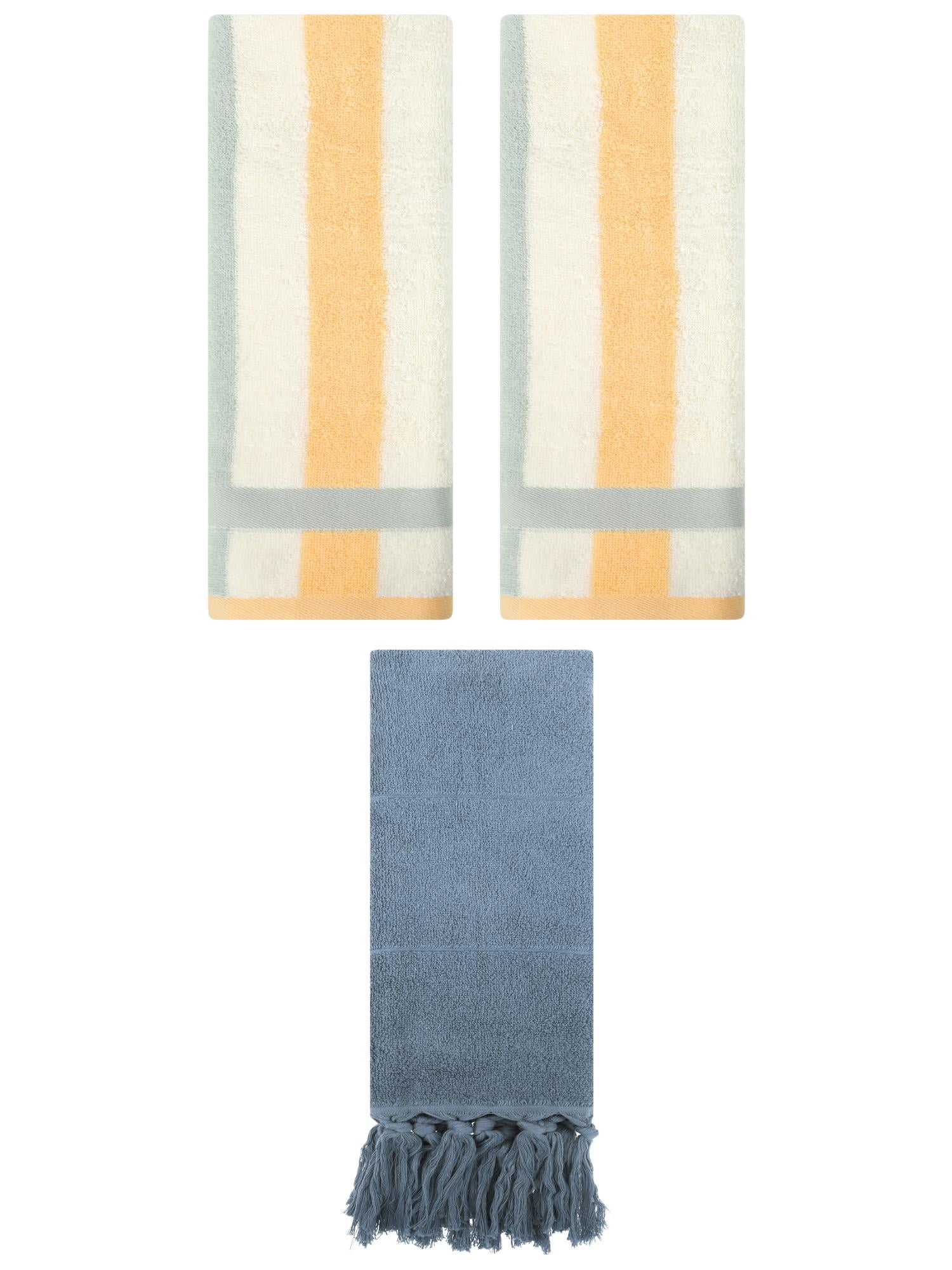 Unique Bargains 3 Pack Cotton Absorbent Soft Decorative Bathroom Hand Towel for Kitchen Blue/Blue Orange 14" x 30"/13" x 29"