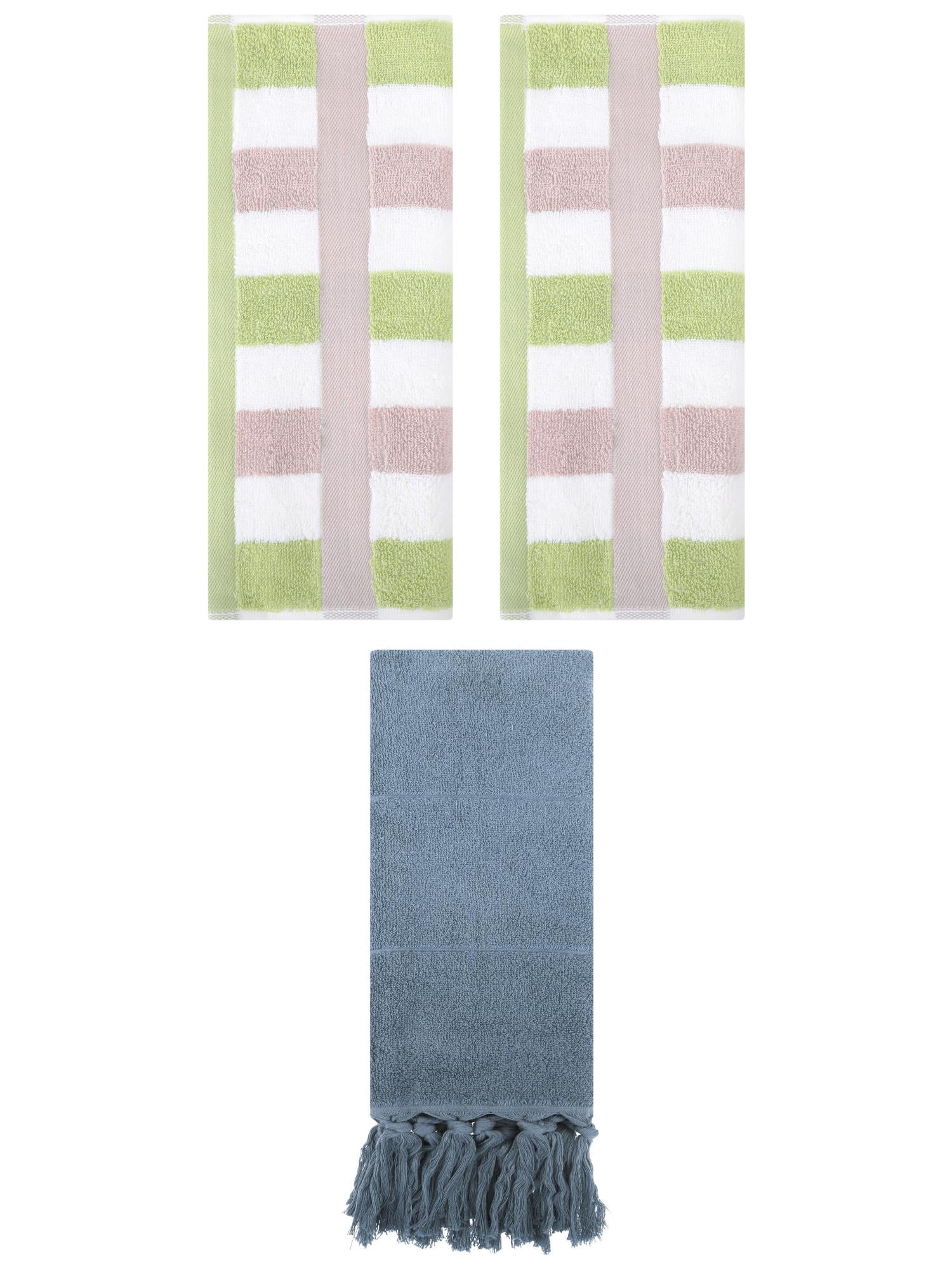 Unique Bargains 3 Pack Cotton Absorbent Soft Decorative Bathroom Hand Towel for Kitchen Blue/Green 14" x 30"/13" x 29"