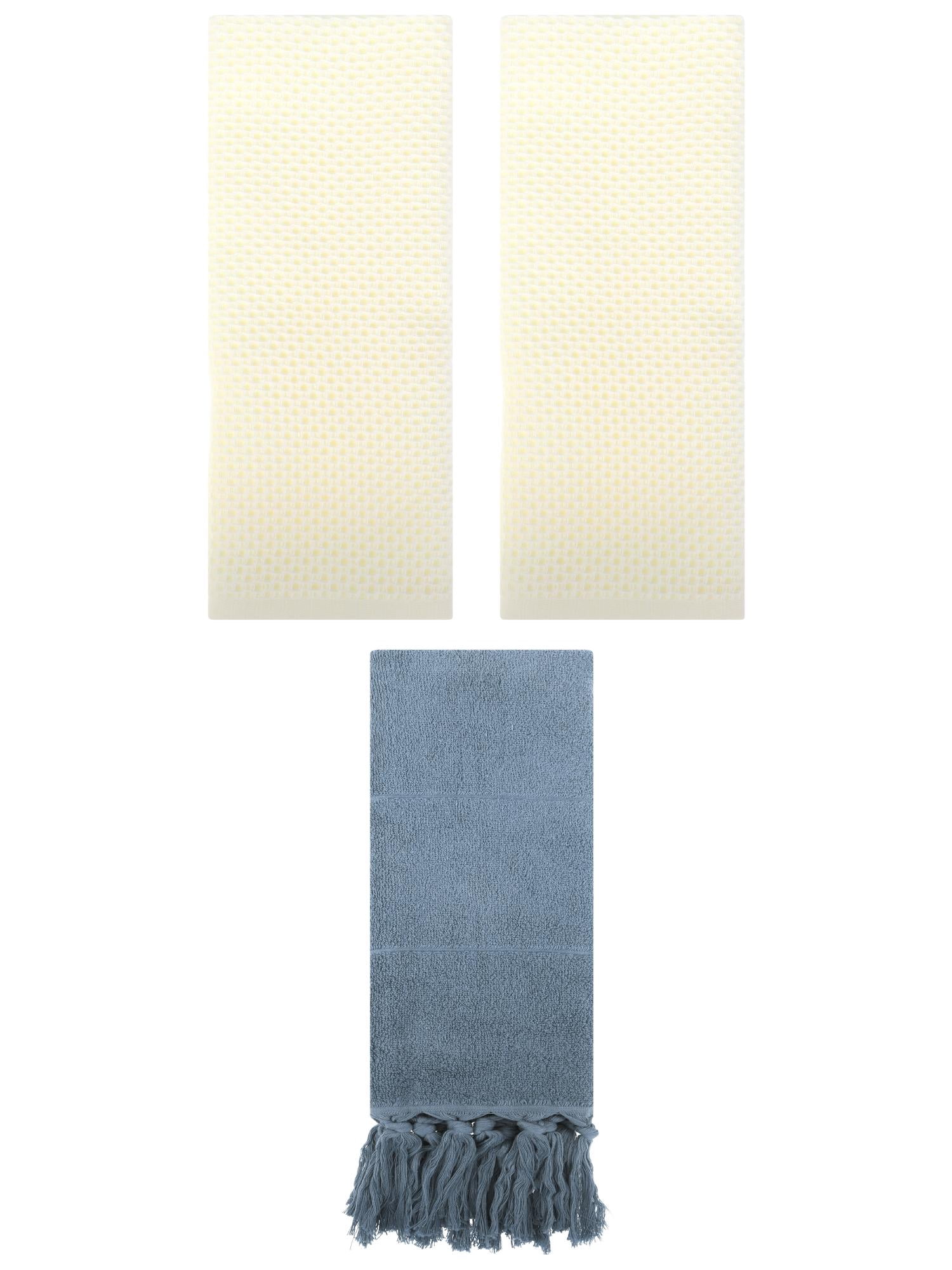 Unique Bargains 3 Pack Cotton Soft Absorbent Tassels and Waffle Hand Towel Blue/Beige 14" x 30"/13" x 30"