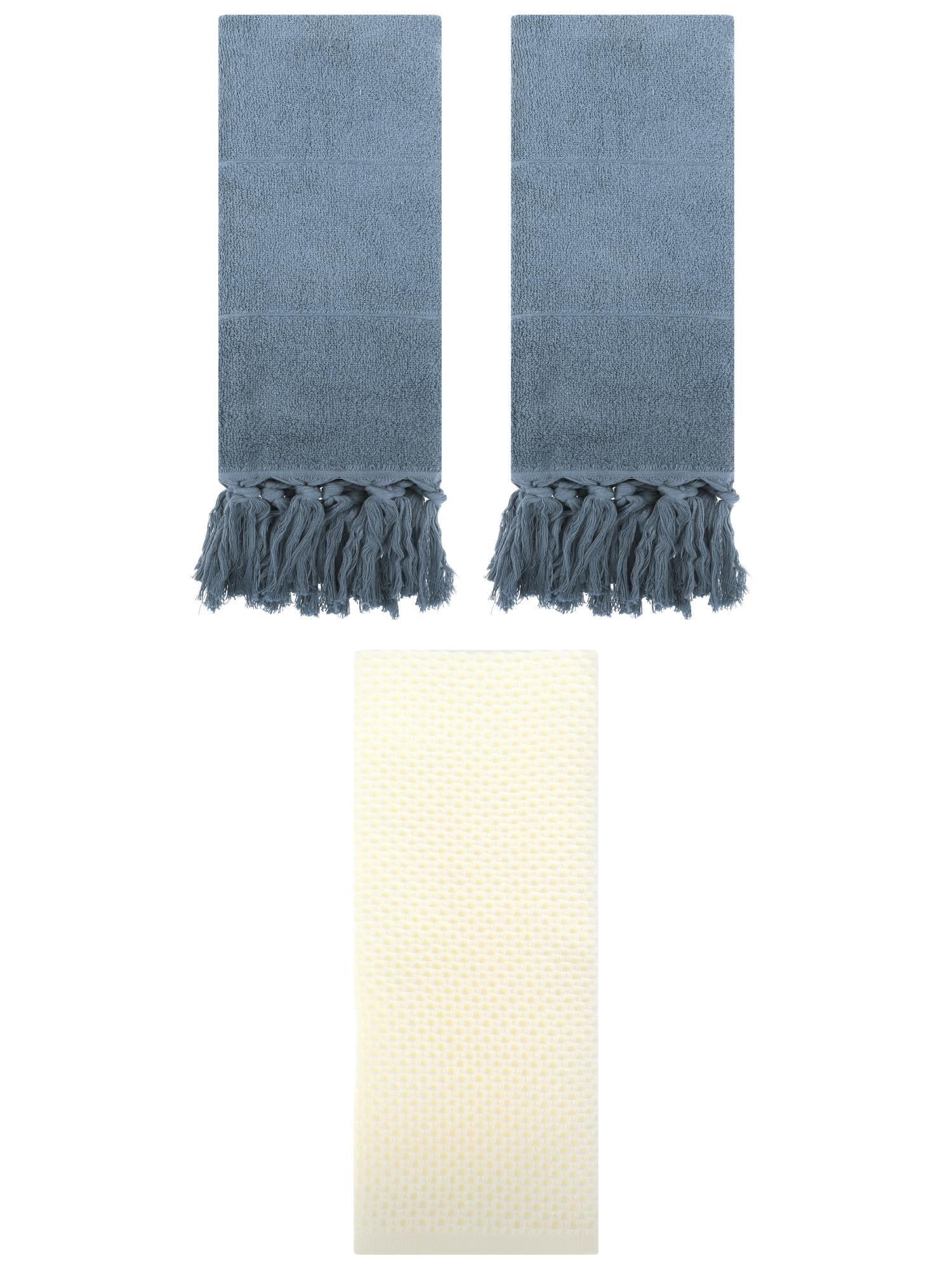 Unique Bargains 3 Pack Cotton Soft Absorbent Tassels and Waffle Decorative Hand Towel Blue/Beige 14" x 30"/13" x 30"