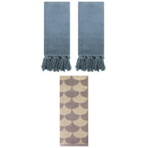 Unique Bargains 3 Pack Geometric and Solid Absorbent Soft Cotton Hand Towel Set Blue/Brown 14" x 30"/13" x 29"