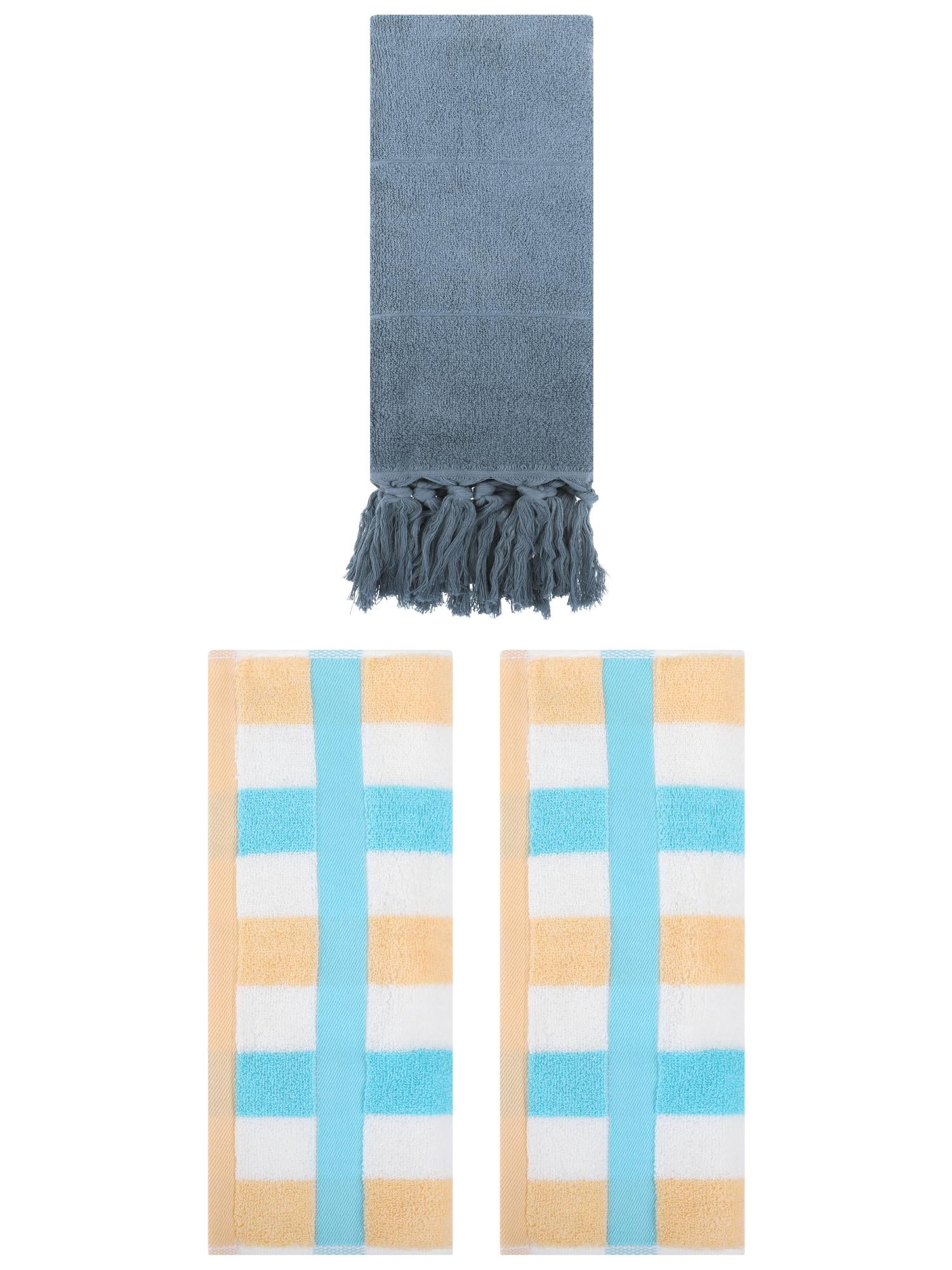 Unique Bargains 3 Pack Cotton Absorbent Soft Decorative Bathroom Hand Towel for Kitchen Blue/Blue Yellow 14" x 30"/13" x 29"