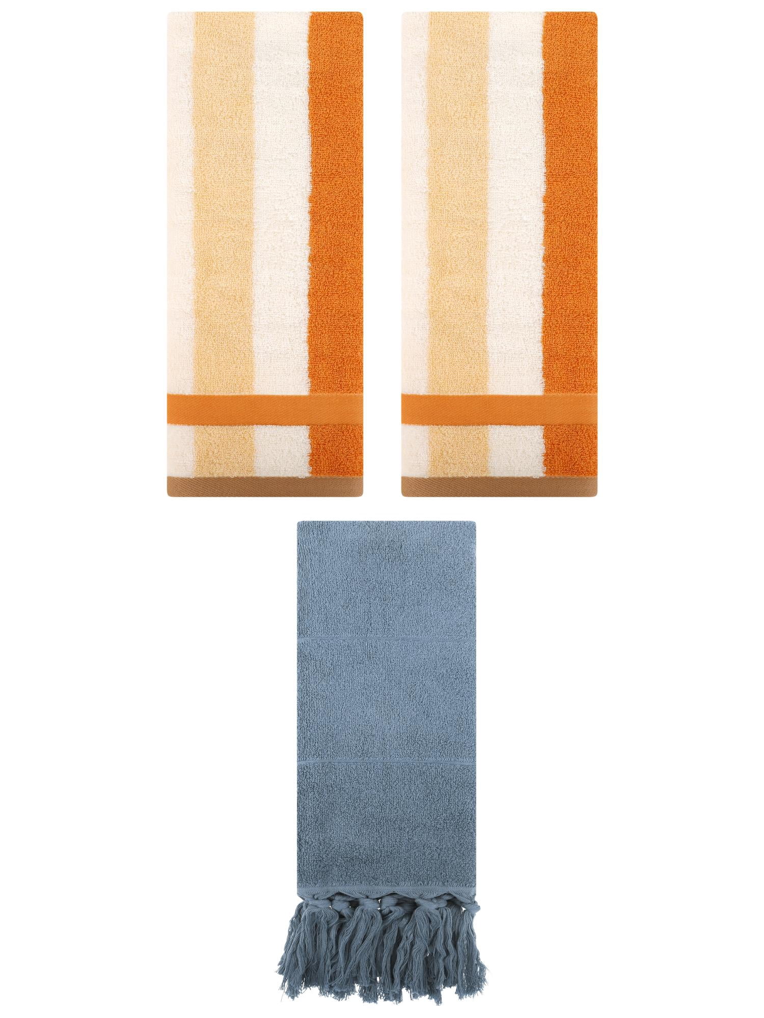 Unique Bargains 3 Pack Cotton Absorbent Soft Decorative Bathroom Hand Towel for Kitchen Blue/Brown Yellow 14" x 30"/13" x 29"