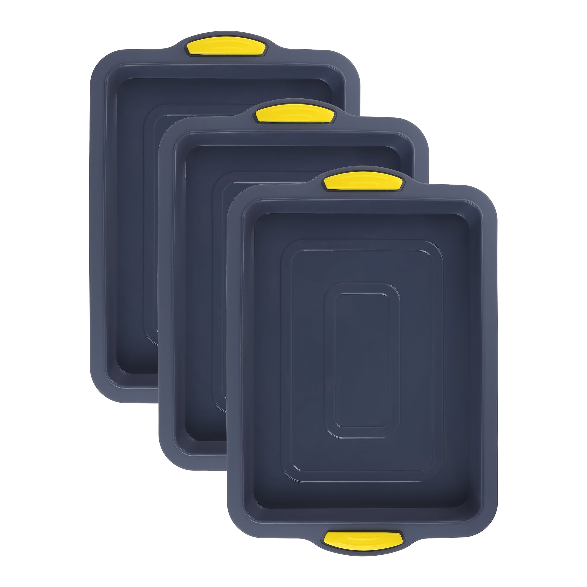 Unique Bargains 3 Packs Nonstick Silicone Baking Pans Yellow 13.4*9.4*1in