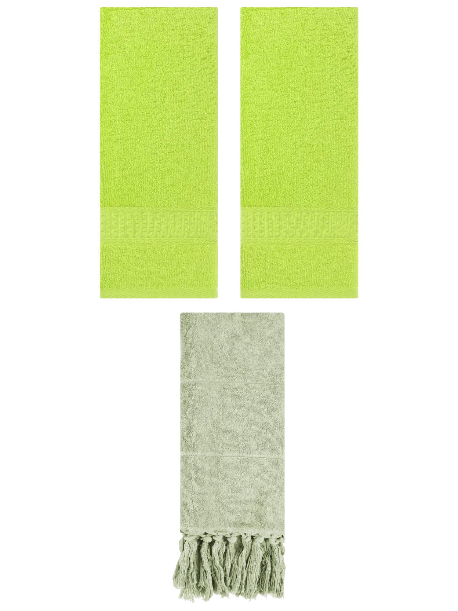Unique Bargains 3 Packs Textured Tassels Hand Towel Green/Light Green 14" x 30"/13" x 30"