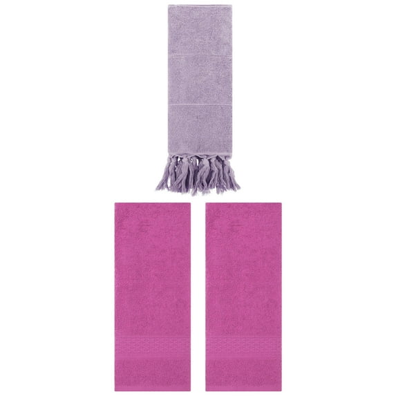 Unique Bargains 3 Packs Textured Tassels Hand Towel Purple/Dark Pink 14" x 30"/13" x 30"