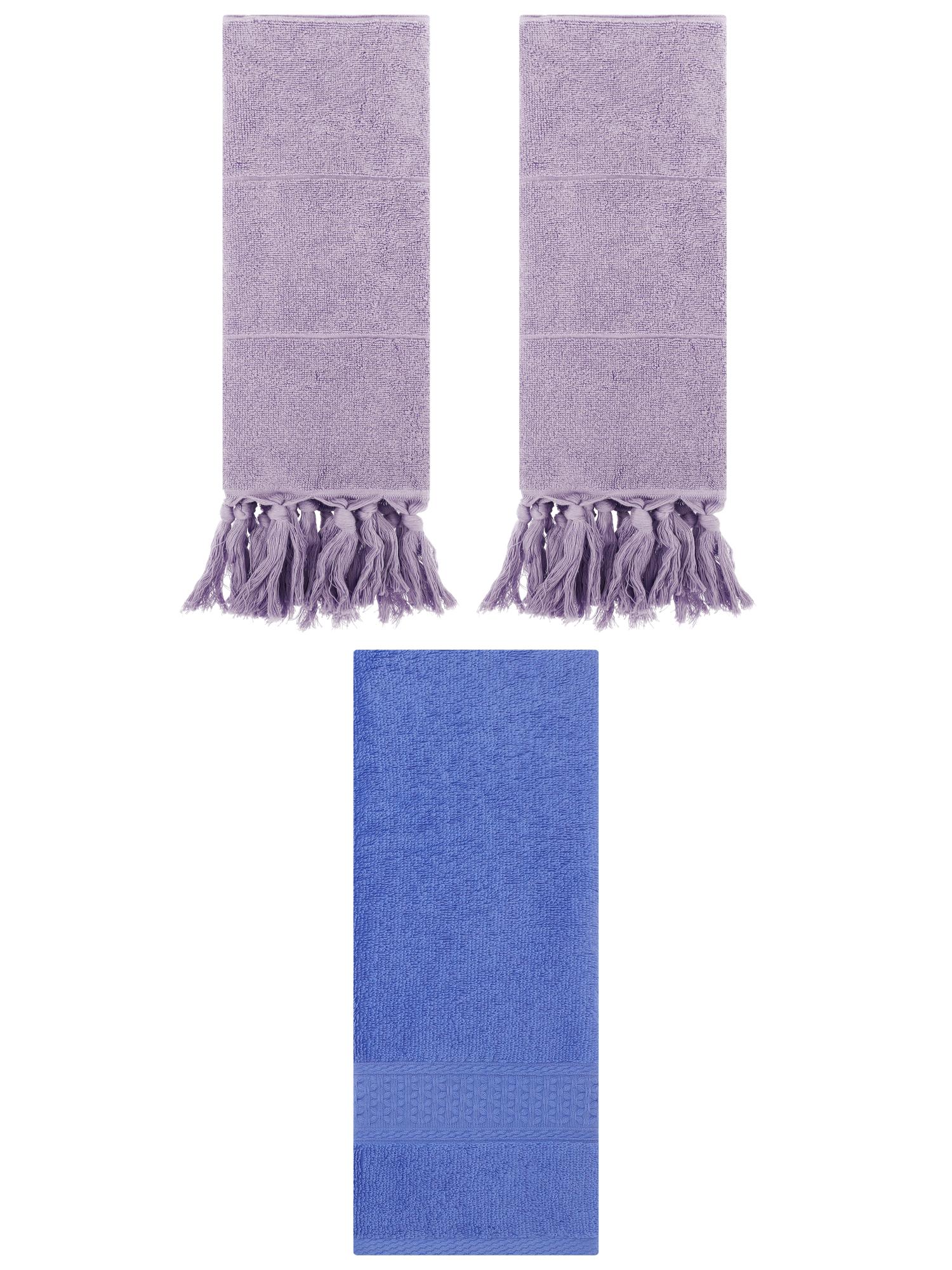 Unique Bargains 3 Packs Textured Tassels Hand Towels Purple/Blue 14" x 30"/13" x 30"