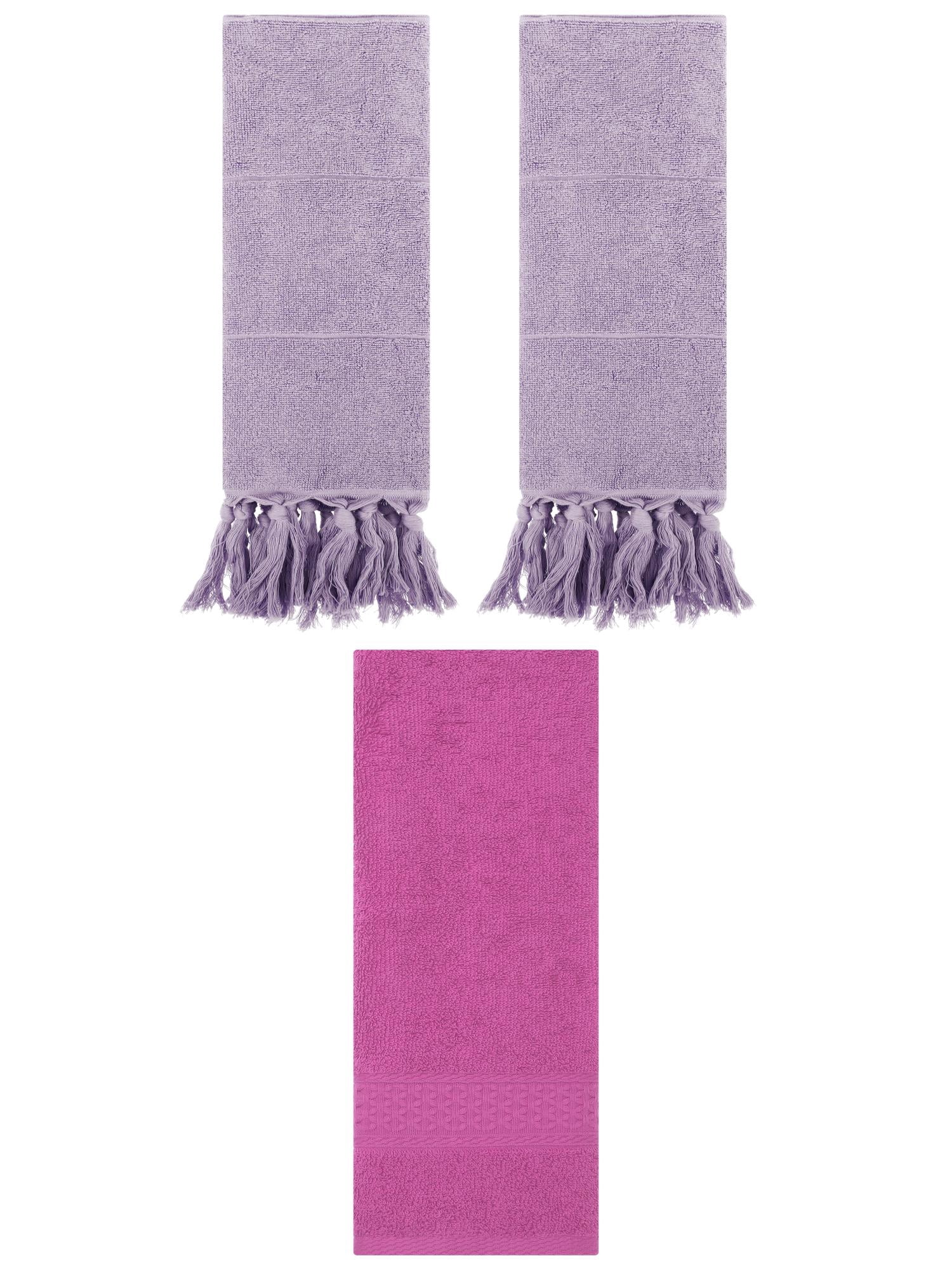 Unique Bargains 3 Packs Textured Tassels Hand Towels Purple/Dark Pink 14" x 30"/13" x 30"