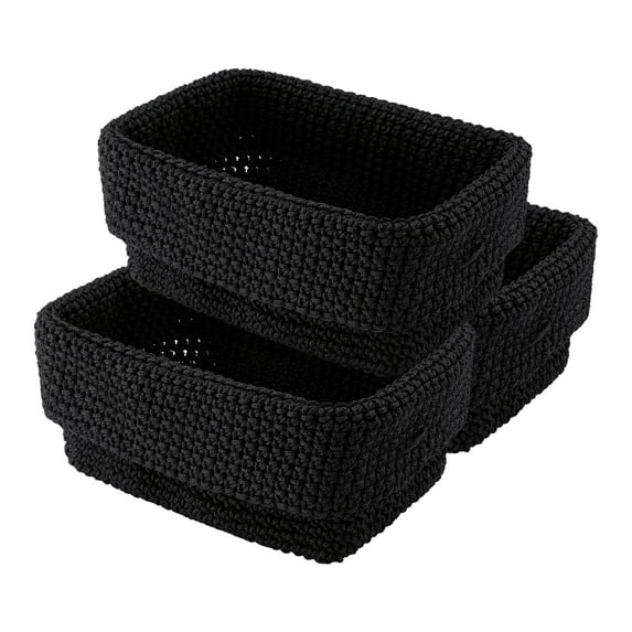 Unique Bargains 3 Packs Woven Storage Basket for Entryway Desk Black 8.3*5.1*6.1in