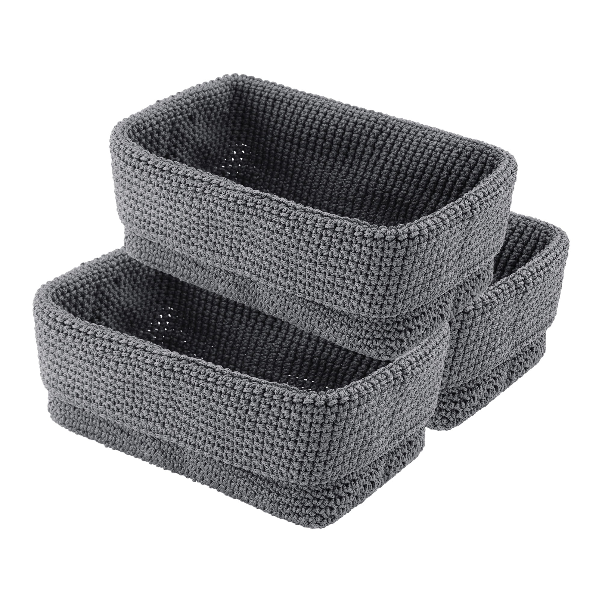 Unique Bargains 3 Packs Woven Storage Basket for Entryway Desk Gray 11.4*5.9*7.3in