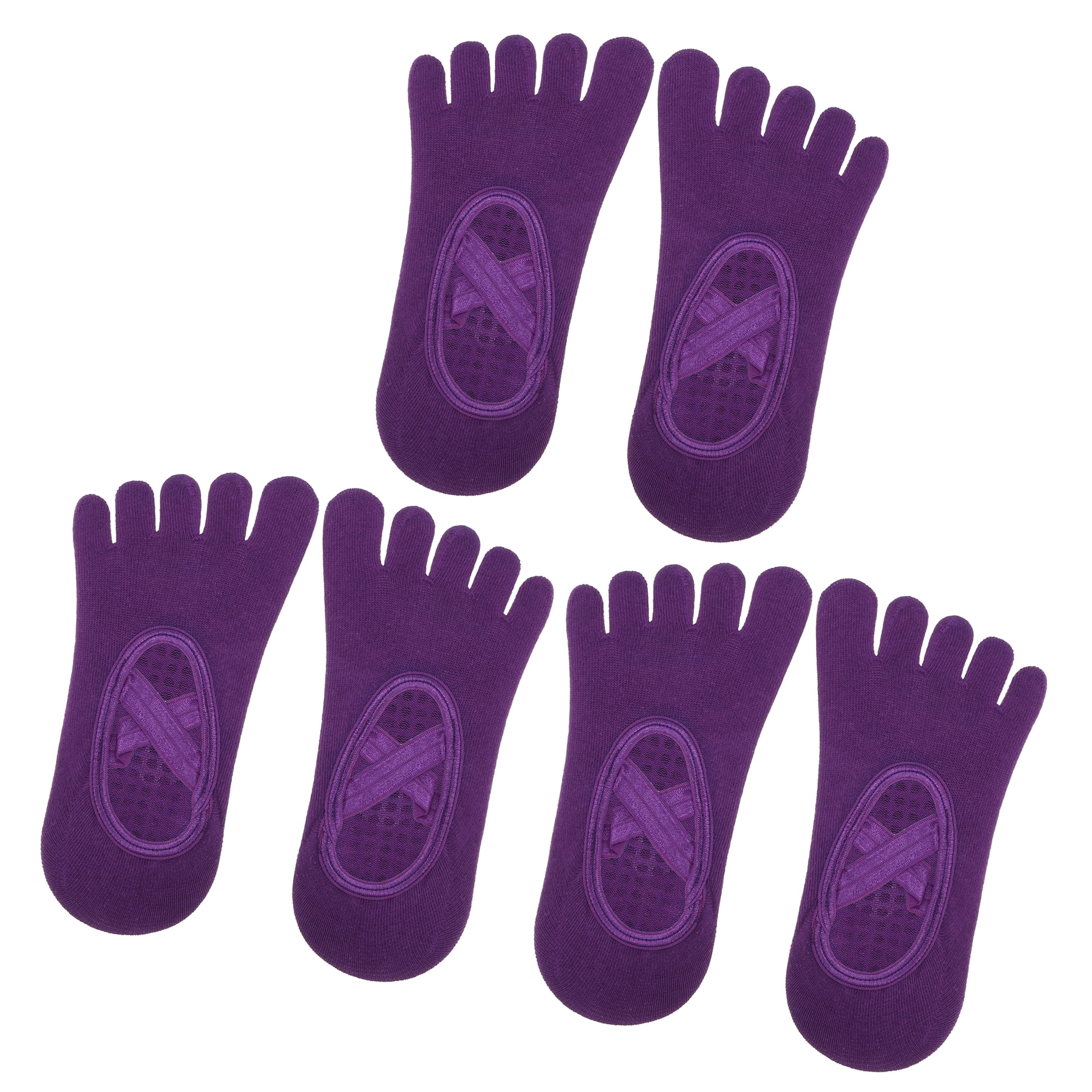 Unique Bargains 3 Pair Yoga Socks Five Toe Socks Non Slip Pilates Barre  Ballet Socks Light Gray for Women with Grips 