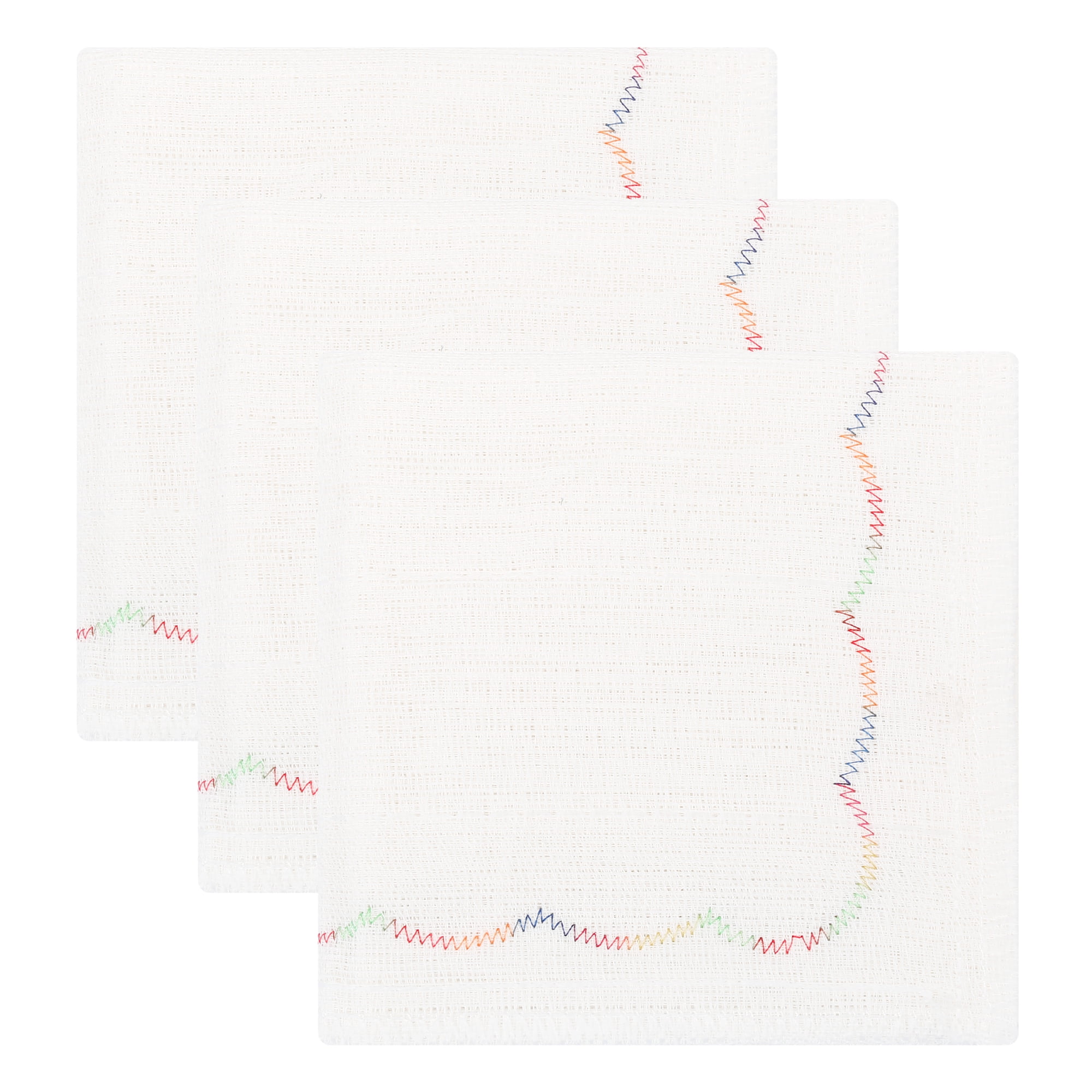 Unique Bargains 3 Pcs 100% Cotton Rainbow Stitched Edge Cleaning Cloths White 10" x 10"