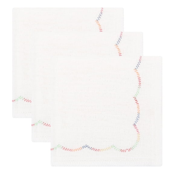 Unique Bargains 3 Pcs 100% Cotton Rainbow Stitched Edge Cleaning Cloths White 12" x 12"