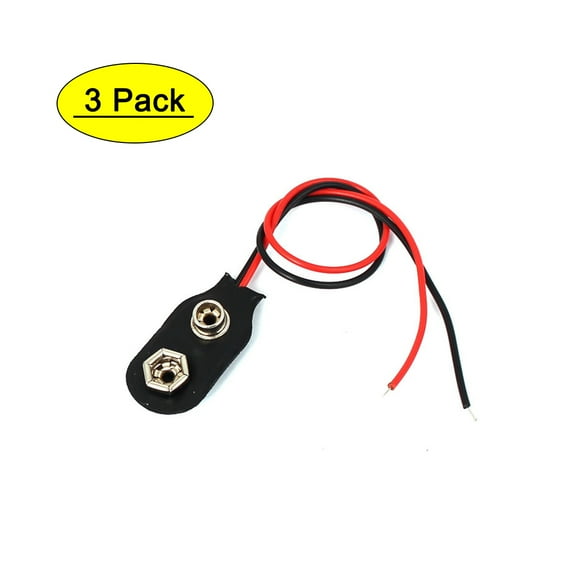 Unique Bargains 3 Pcs 15cm Wire Leads Soft Shell 9V 9 Volt Battery Clip I Type Buckles Connector
