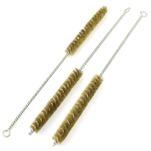 Uxcell 3Pcs 15mm Diameter Gold Silver Brass Wire Tube Brush Cleaning Tool for Cup 30cm Length