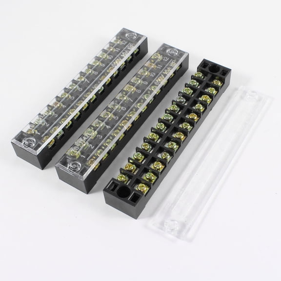 Unique Bargains 3 Pcs 600V 15A 12 Positions Dual Rows Covered Barrier Screw Terminal Block Strip