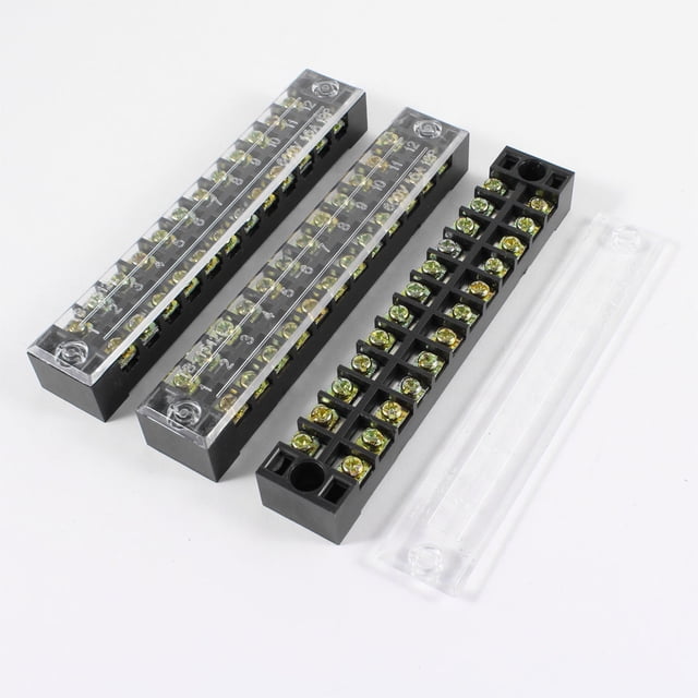Terminal Block Two Rows Unique Bargains 3 Pcs 600V 15A 12 Positions Dual Rows Covered Barrier ...