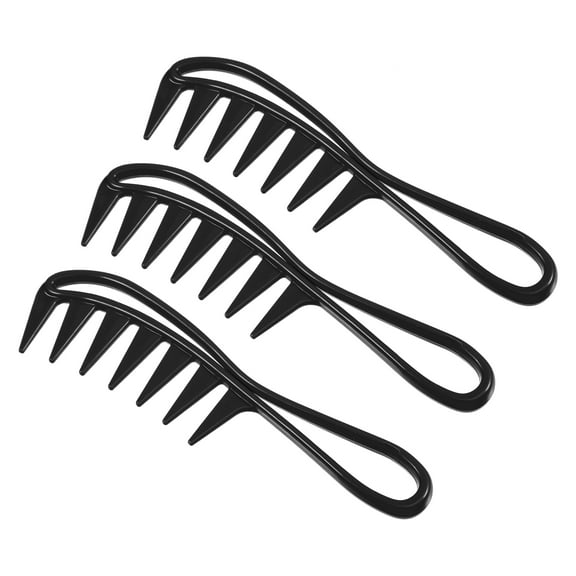 Unique Bargains 3 Pcs Anti Static Hair Comb Wide Tooth for Thick Curly Hair Hair Care Detangling Comb Black