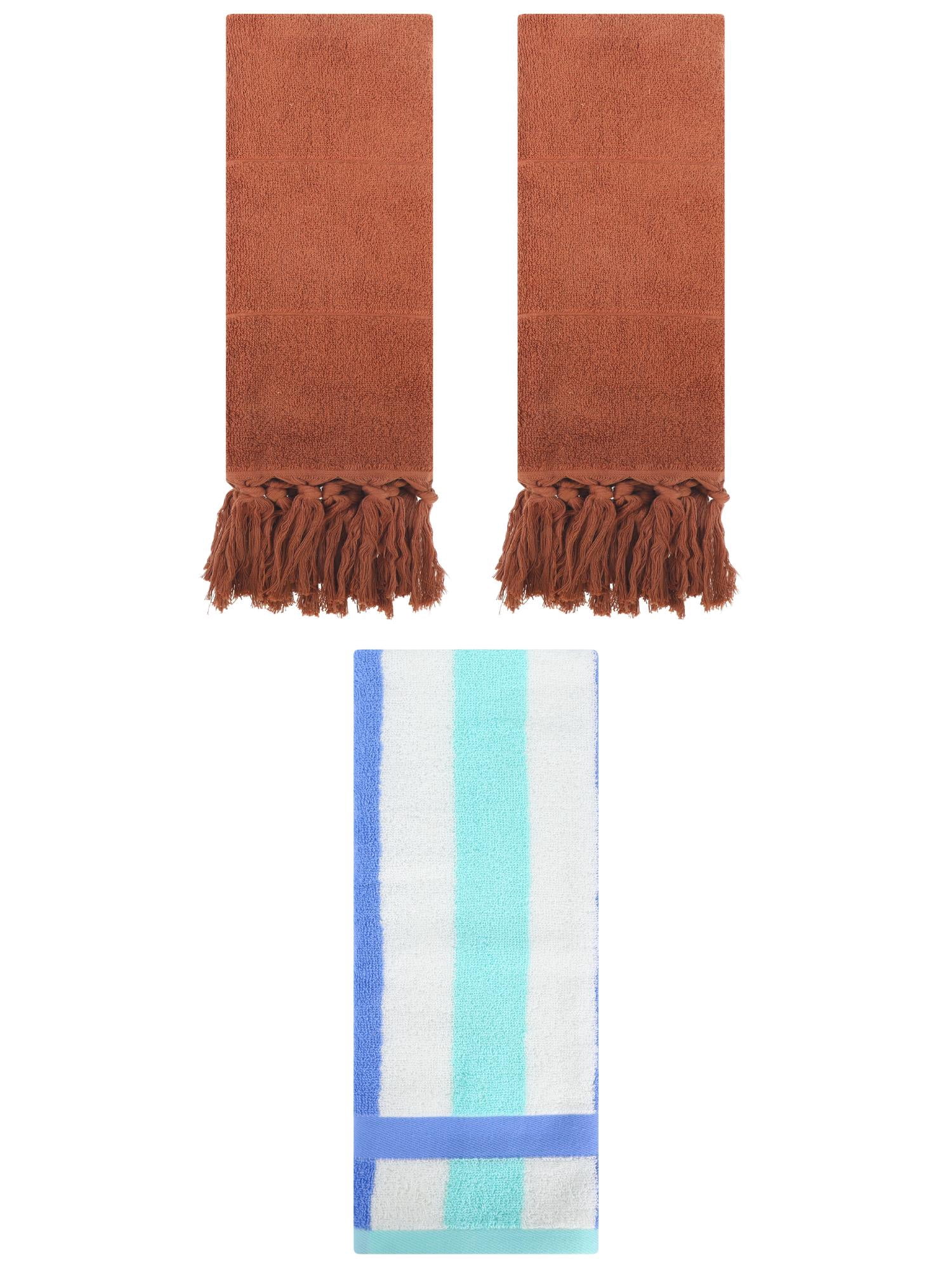 Unique Bargains 3 Pcs Bathroom Hand Towel Set Brown/Blue Green 14"x30"/13"x29"