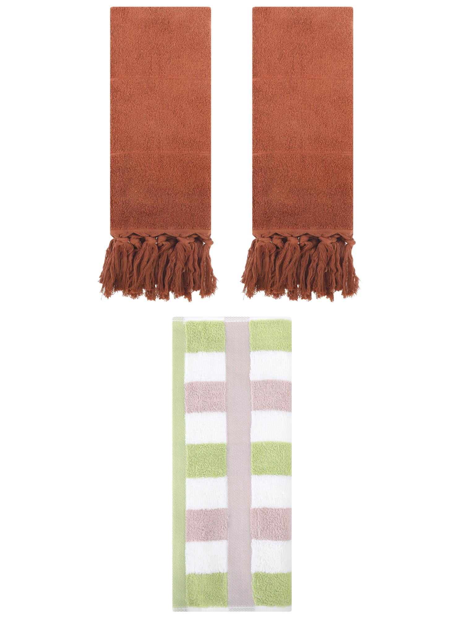 Unique Bargains 3 Pcs Bathroom Hand Towel Set Brown/Green 14"x30"/13"x29"