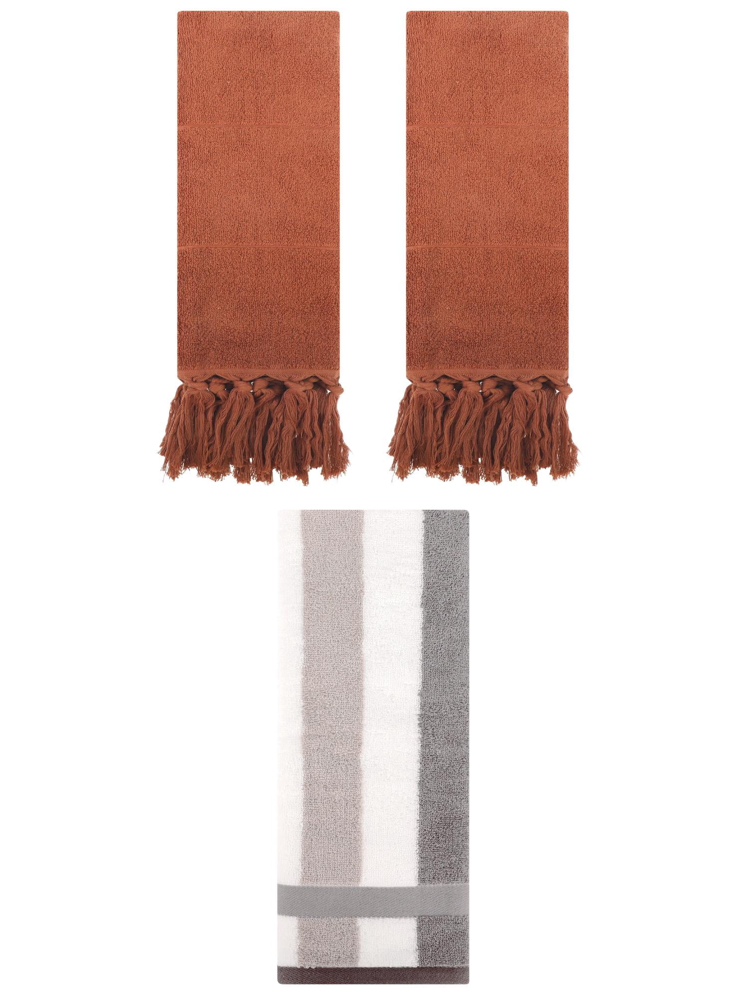 Unique Bargains 3 Pcs Bathroom Hand Towel Set Brown/Grey 14"x30"/13"x29"