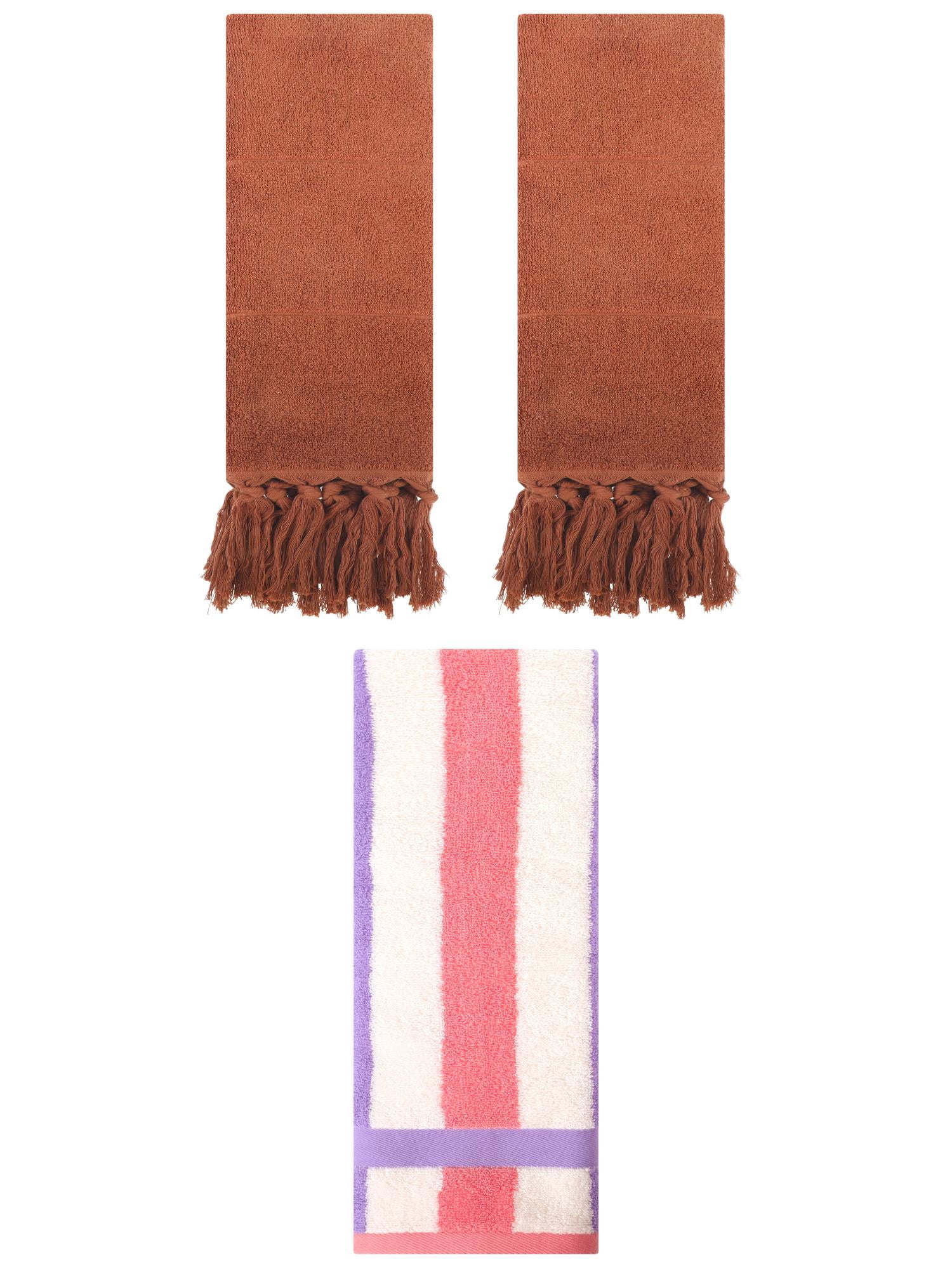 Unique Bargains 3 Pcs Bathroom Hand Towel Set Brown/Purple Pink 14"x30"/13"x29"