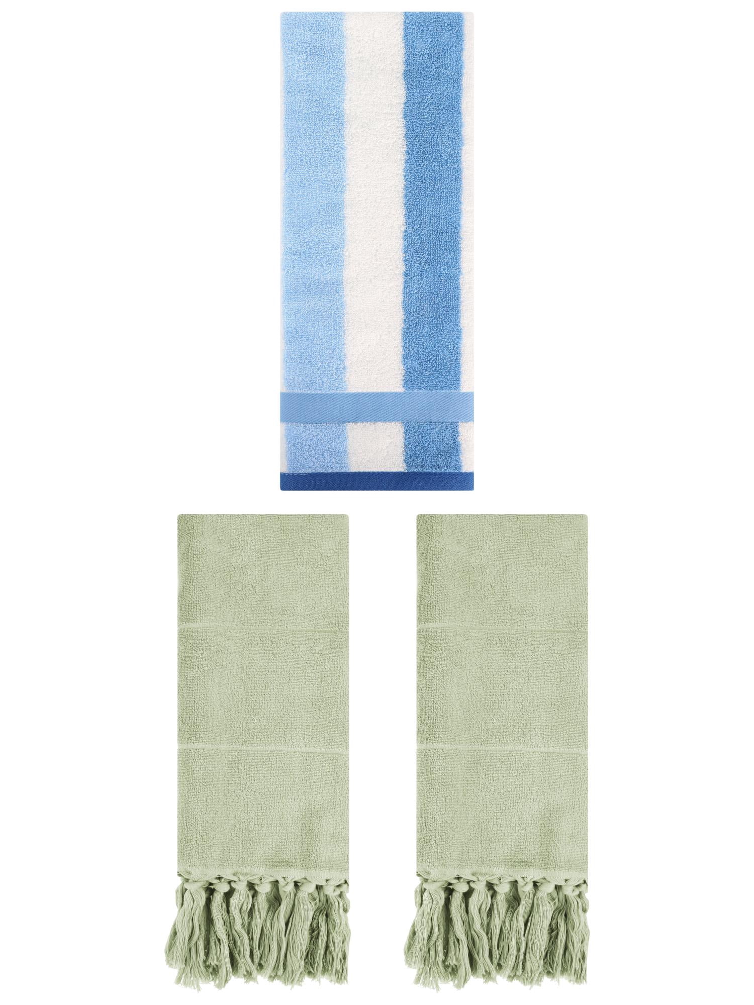 Unique Bargains 3 Pcs Bathroom Hand Towel Set Green/Blue 14"x30"/13"x29"