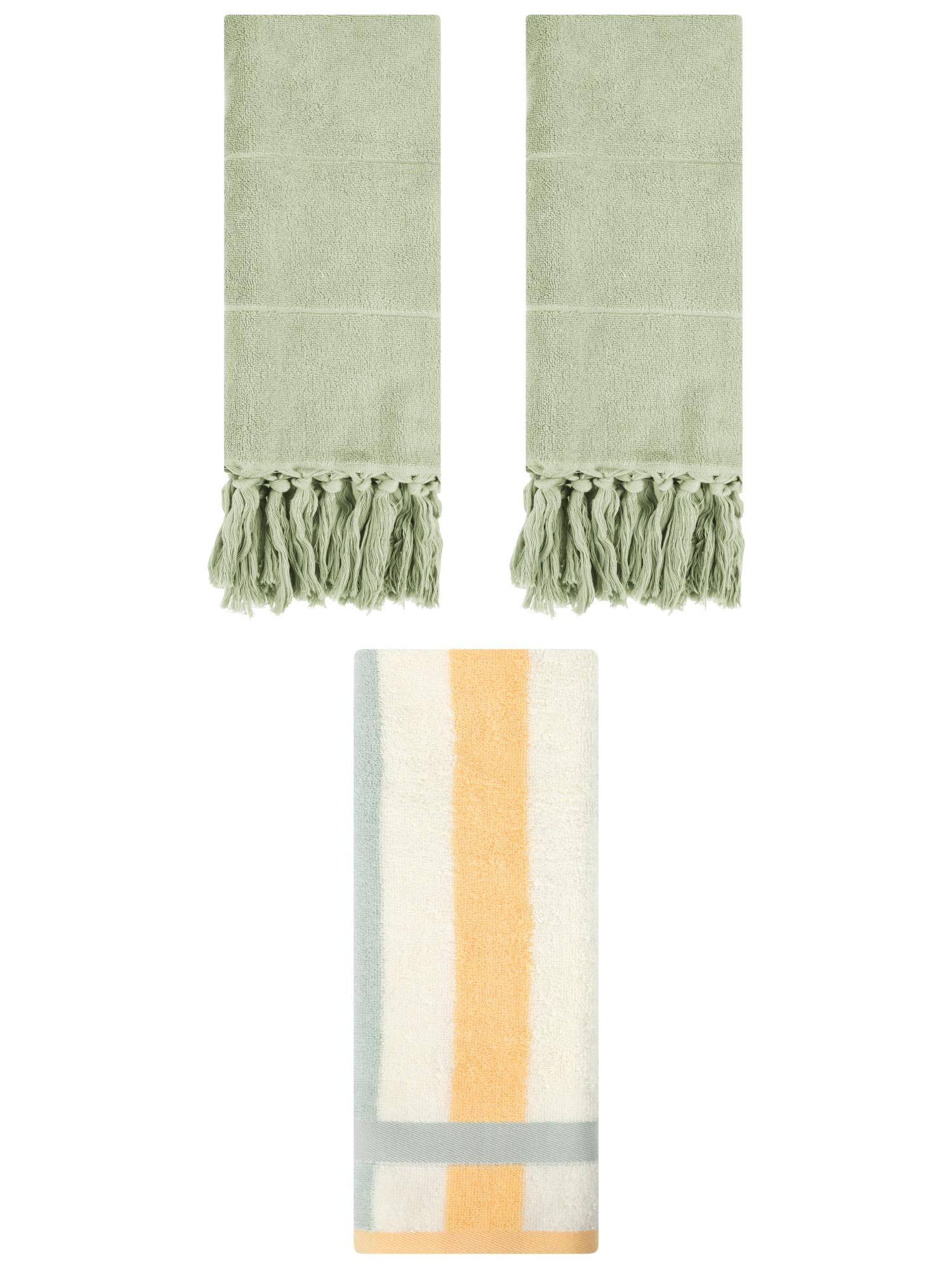 Unique Bargains 3 Pcs Bathroom Hand Towel Set Green/Blue Orange 14"x30"/13"x29"