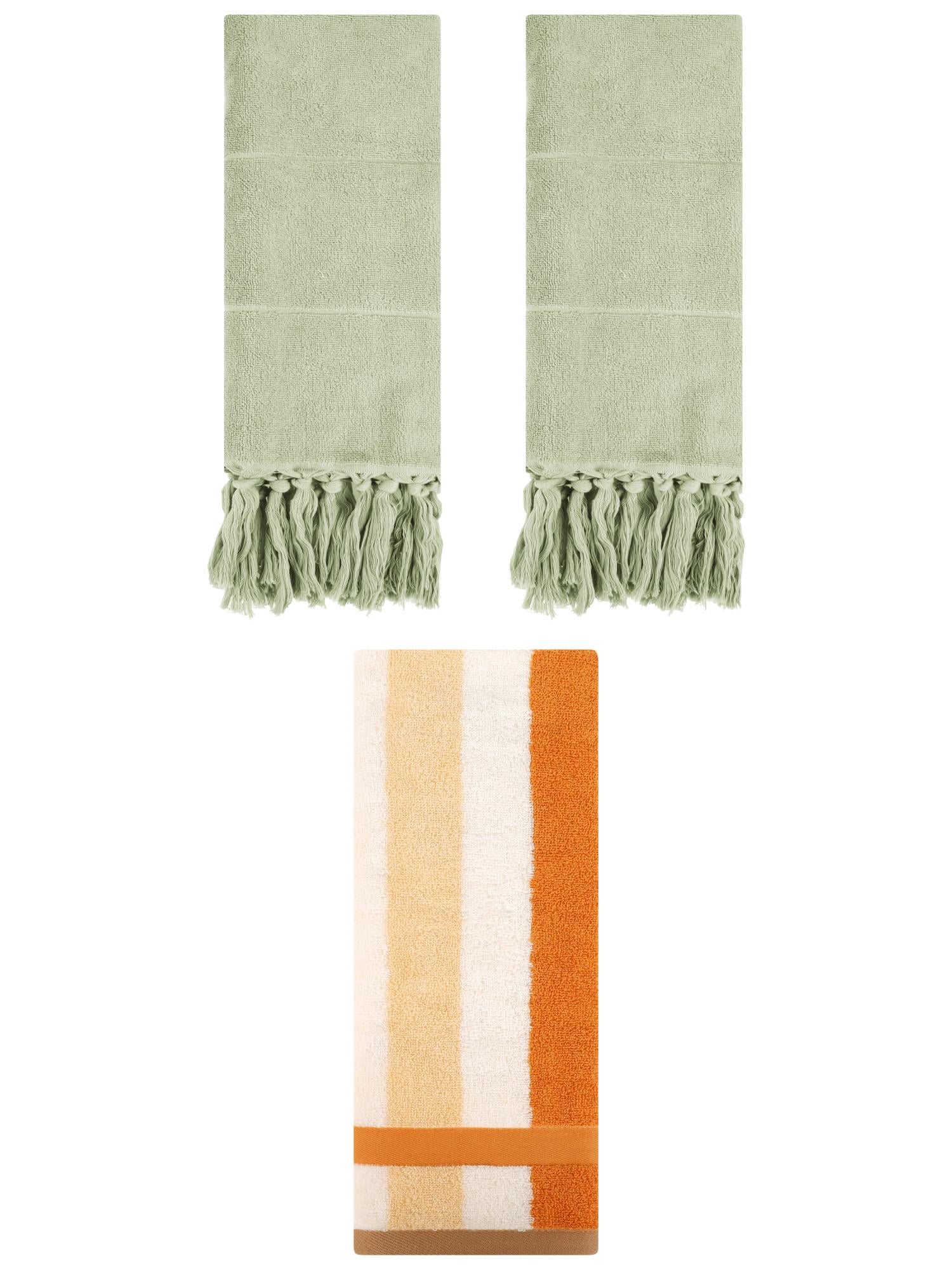 Unique Bargains 3 Pcs Bathroom Hand Towel Set Green/Brown Yellow 14"x30"/13"x29"
