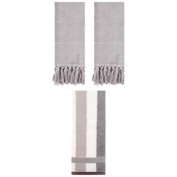 Unique Bargains 3 Pcs Bathroom Hand Towel Set Grey 14"x30"/13"x29"