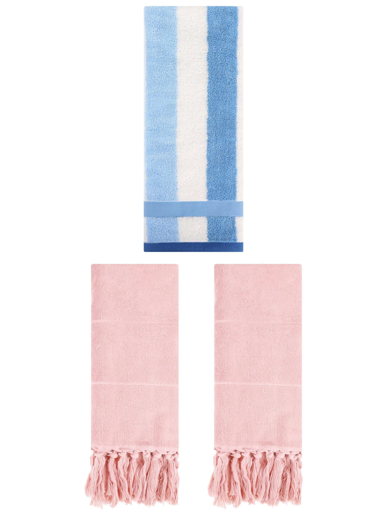 Unique Bargains 3 Pcs Bathroom Hand Towel Set Pink/Blue 14"x30"/13"x29"