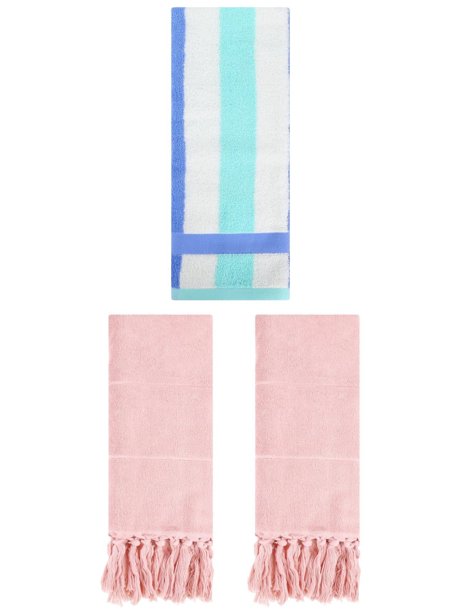 Unique Bargains 3 Pcs Bathroom Hand Towel Set Pink/Blue Green 14"x30"/13"x29"