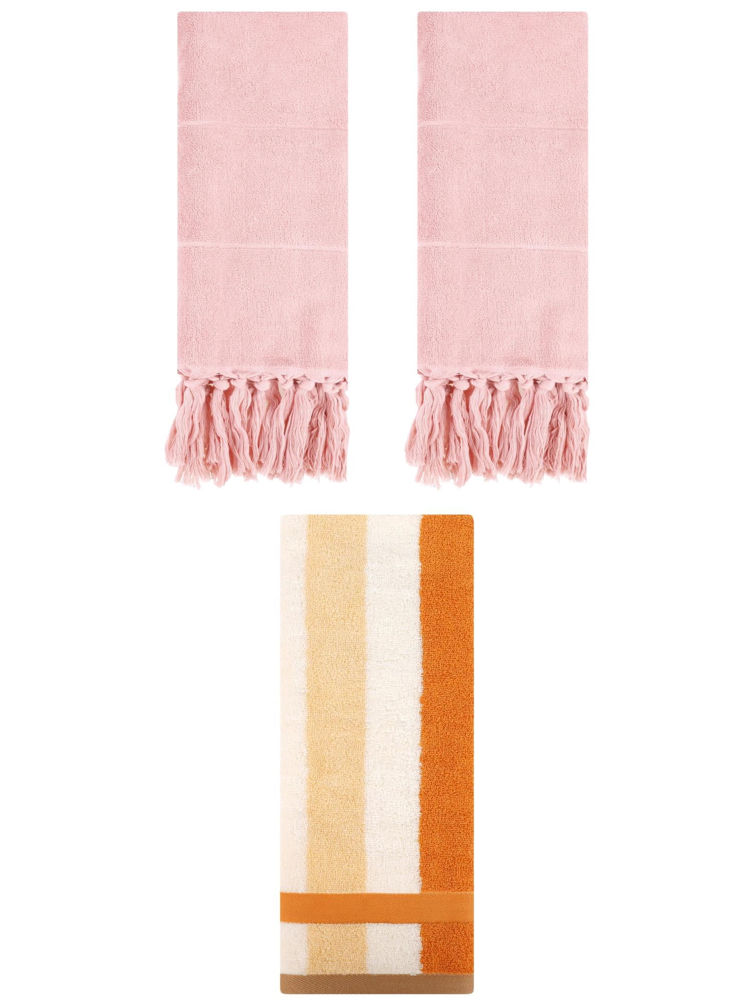 Unique Bargains 3 Pcs Bathroom Hand Towel Set Pink/Brown Yellow 14"x30"/13"x29"