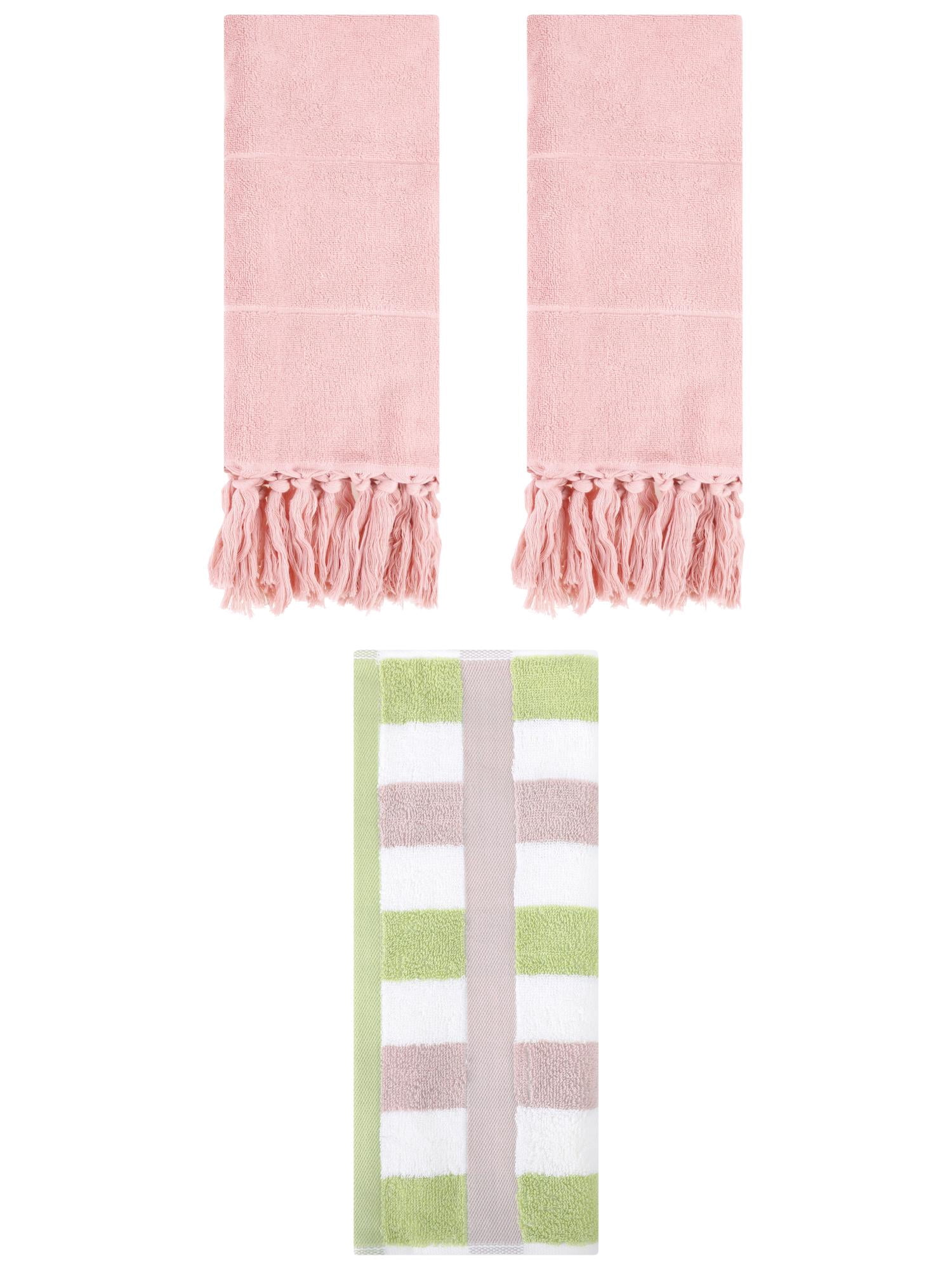 Unique Bargains 3 Pcs Bathroom Hand Towel Set Pink/Green 14"x30"/13"x29"