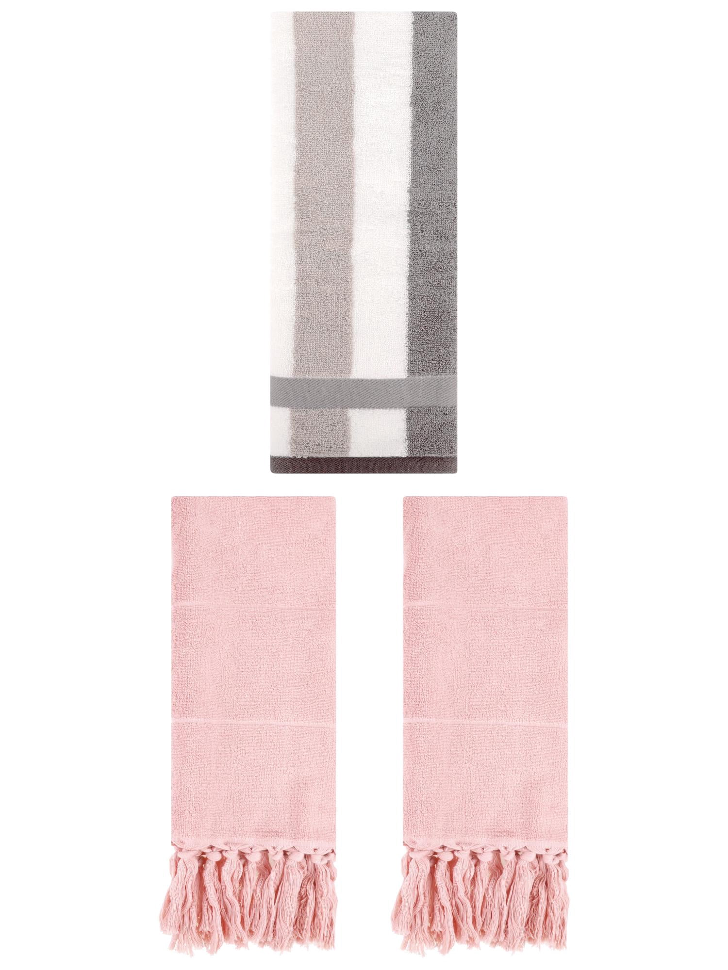 Unique Bargains 3 Pcs Bathroom Hand Towel Set Pink/Grey 14"x30"/13"x29"