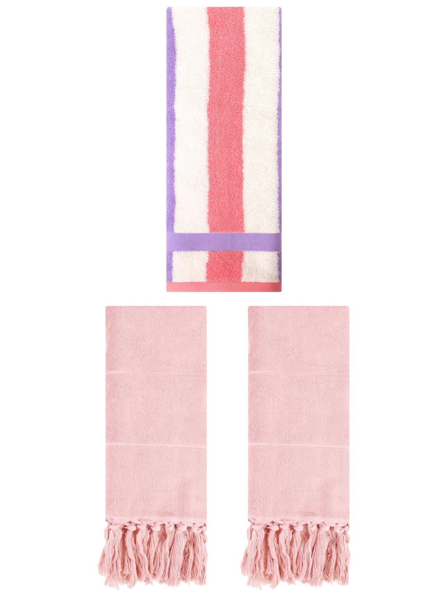 Unique Bargains 3 Pcs Bathroom Hand Towel Set Pink/Purple Pink 14"x30"/13"x29"