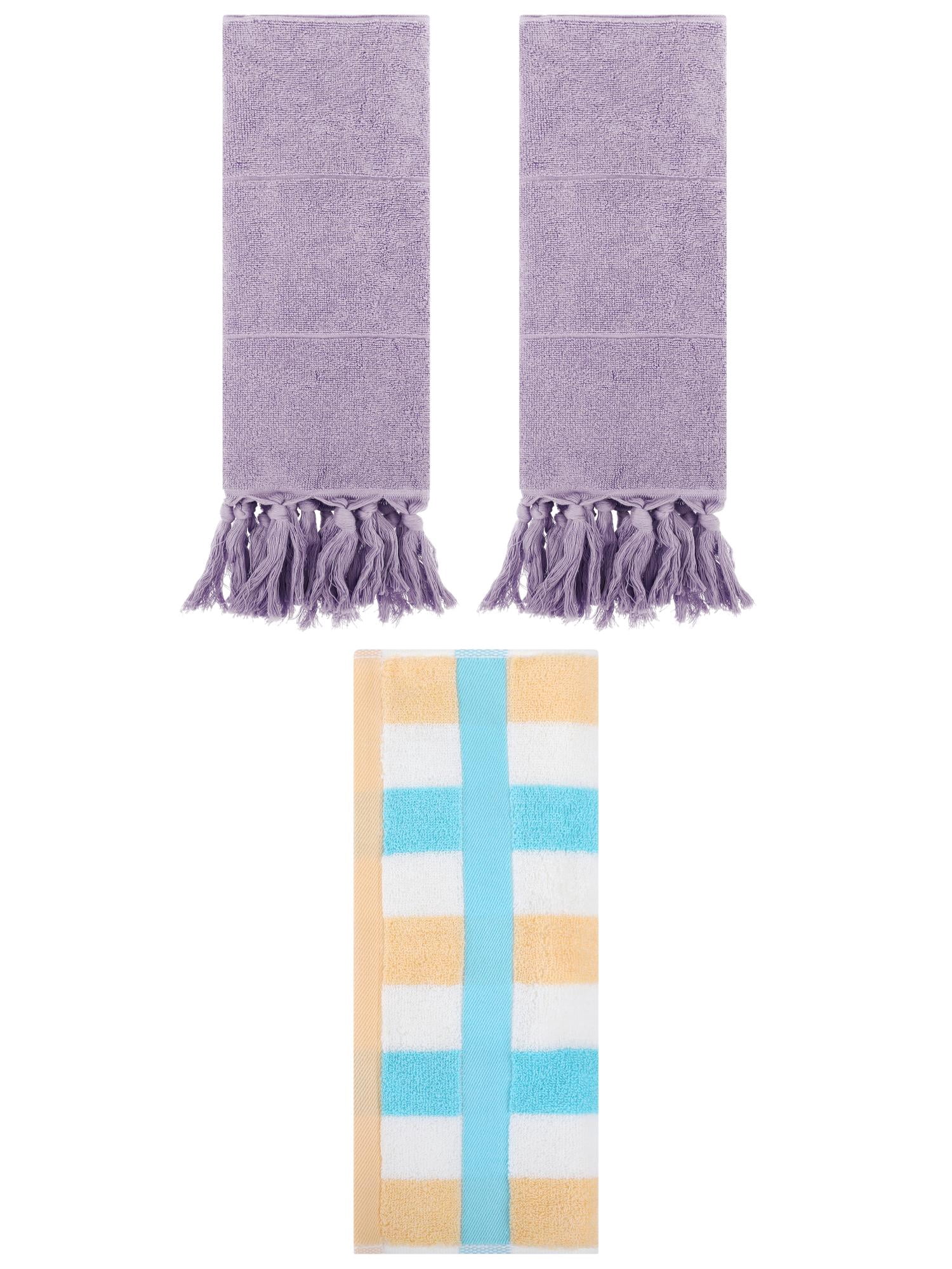 Unique Bargains 3 Pcs Bathroom Hand Towel Set Purple/Blue Yellow 14"x30"/13"x29"