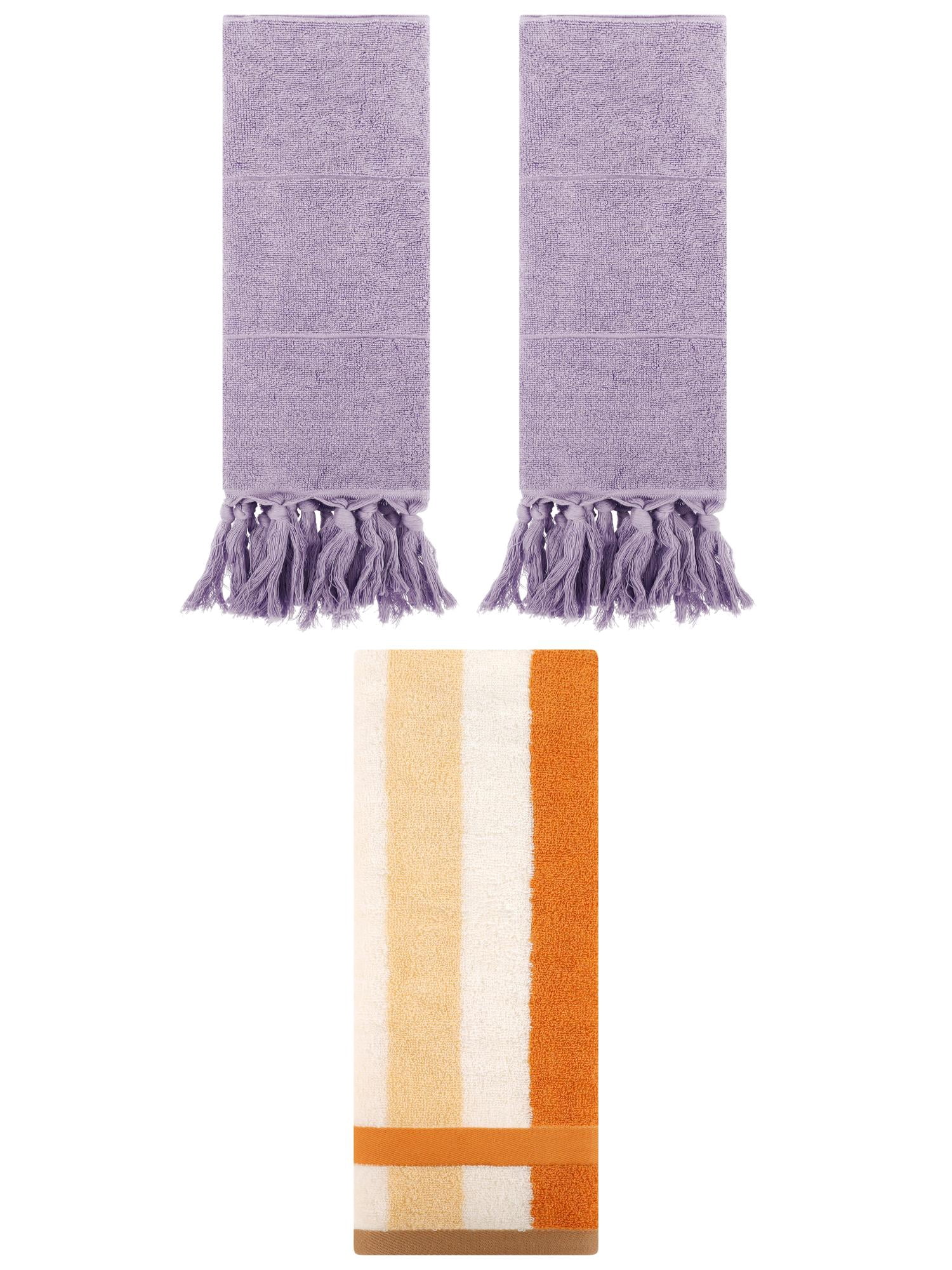 Unique Bargains 3 Pcs Bathroom Hand Towel Set Purple/Brown Yellow 14"x30"/13"x29"