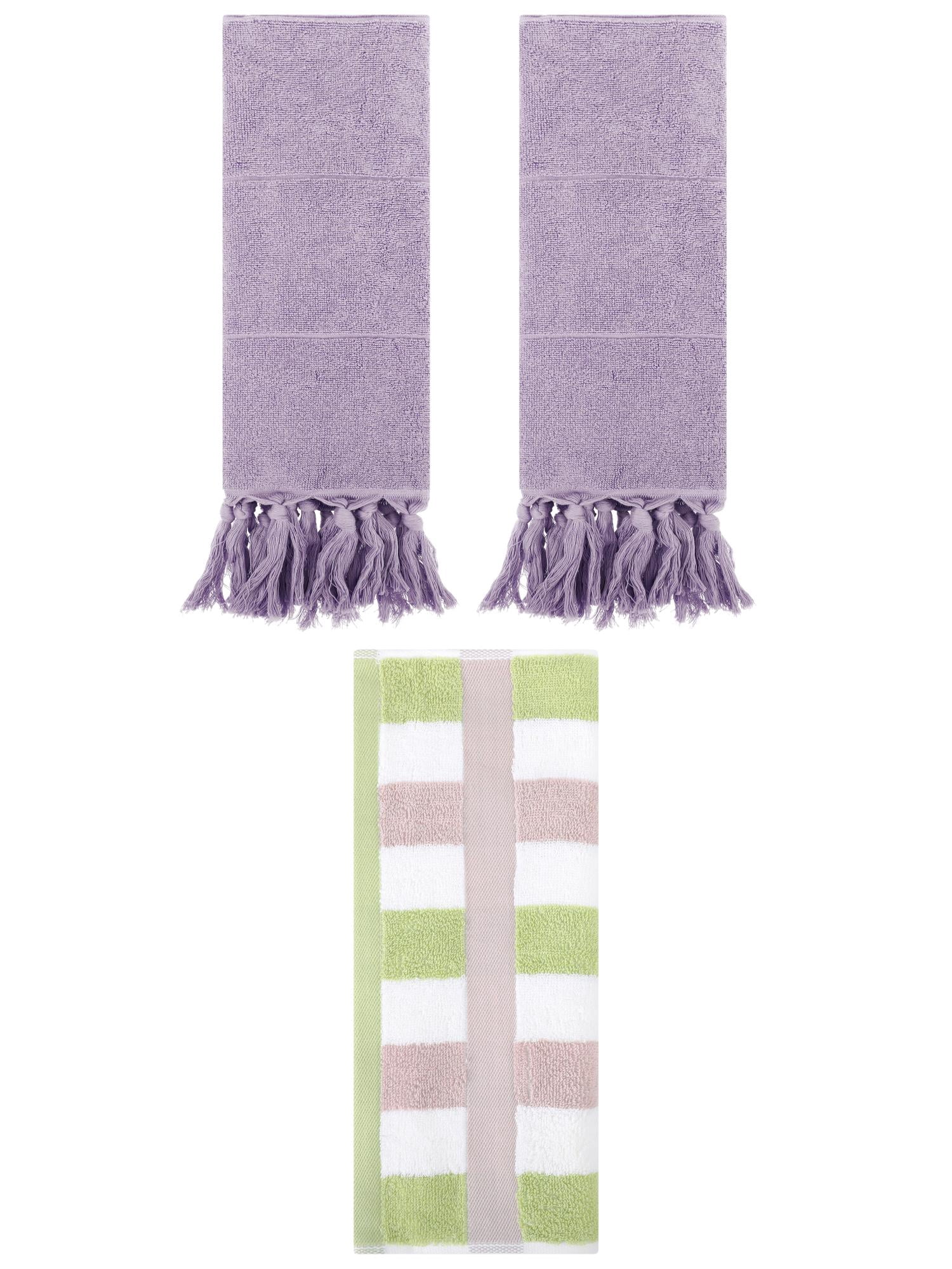 Unique Bargains 3 Pcs Bathroom Hand Towel Set Purple/Green 14"x30"/13"x29"