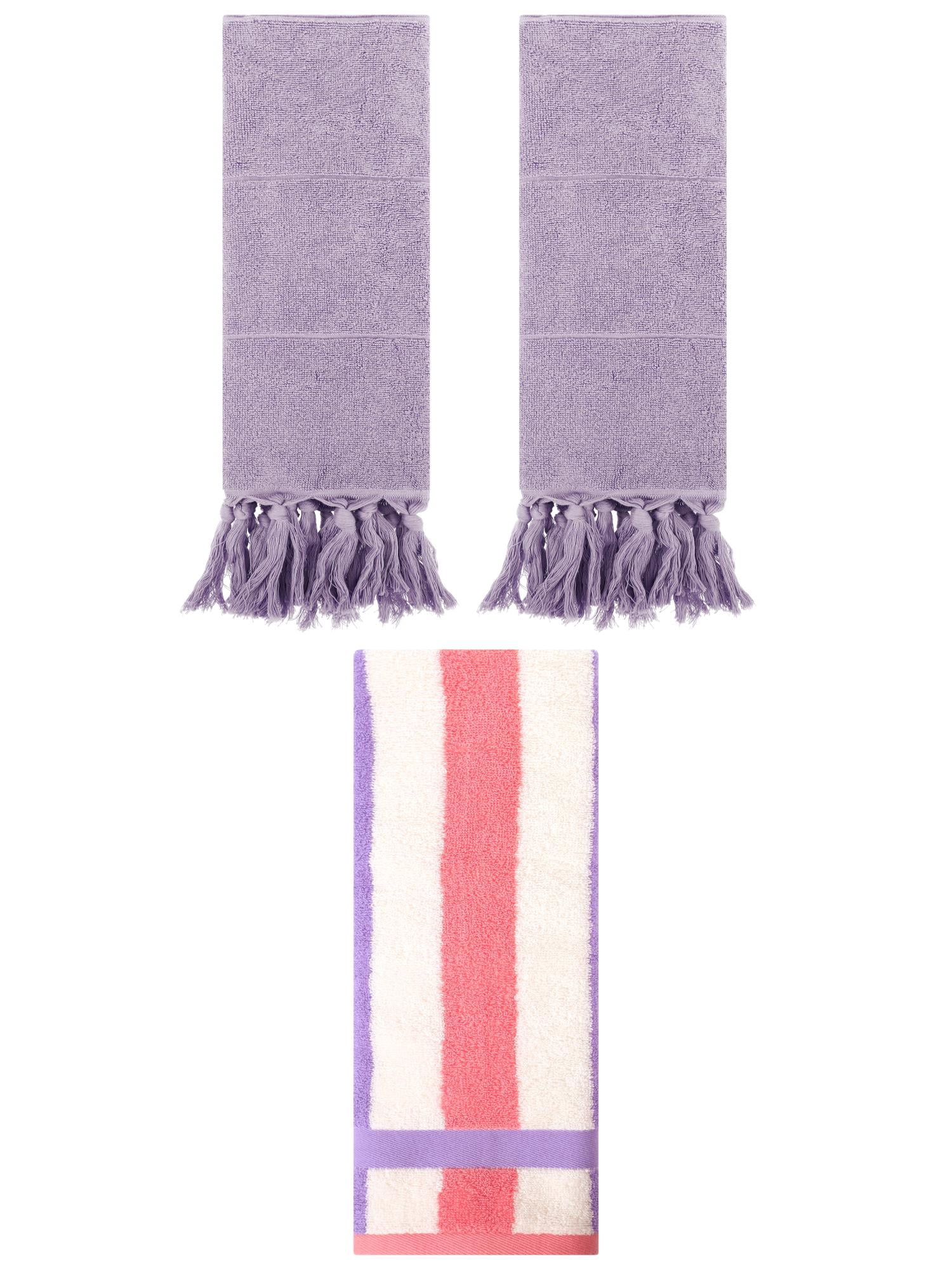 Unique Bargains 3 Pcs Bathroom Hand Towel Set Purple/Purple Pink 14"x30"/13"x29"
