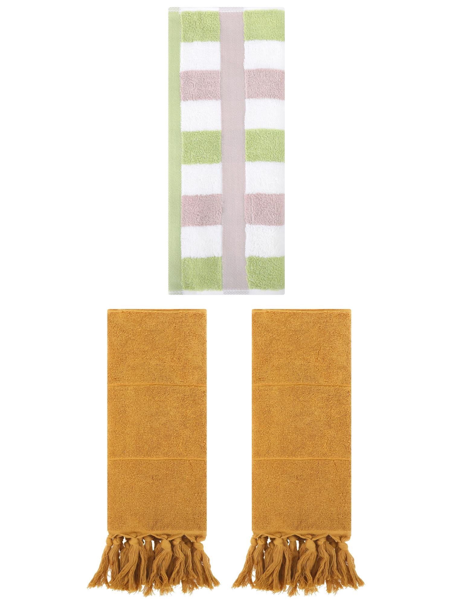 Unique Bargains 3 Pcs Bathroom Hand Towel Set Yellow/Green 14"x30"/13"x29"