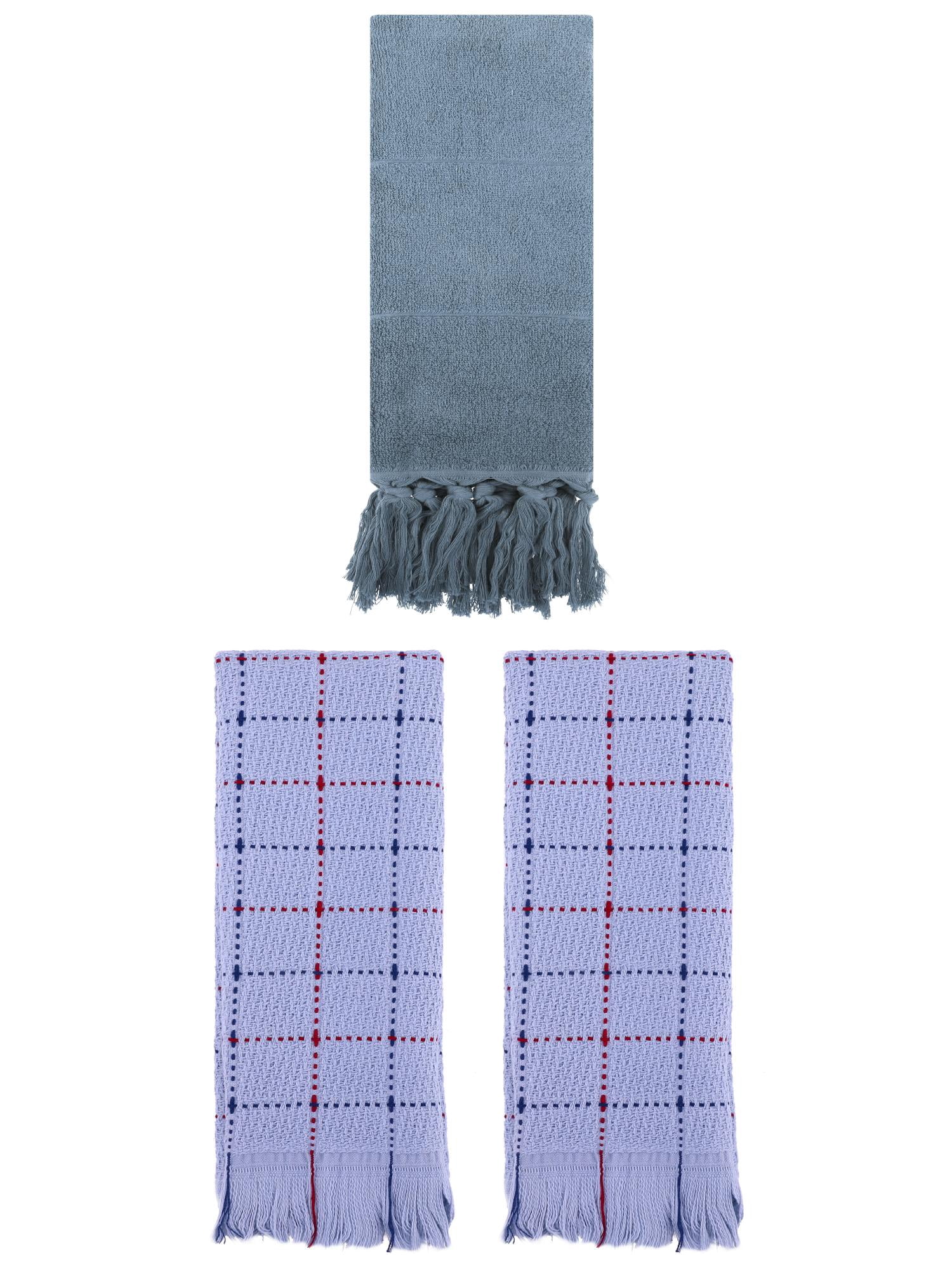 Unique Bargains 3 Pack Cotton Absorbent Soft Decorative Turkish Bath Towel for Bathroom Blue 14" x 30"/13" x 29"