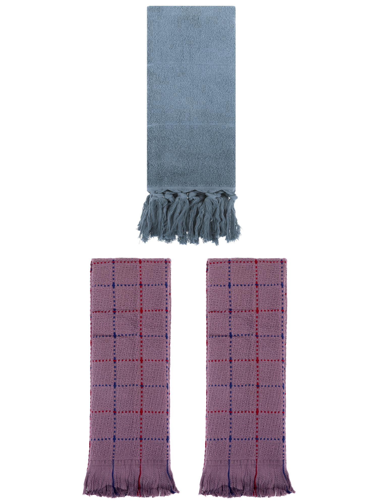 Unique Bargains 3 Pack Cotton Absorbent Soft Decorative Turkish Bath Towel for Bathroom Blue/Brown 14" x 30"/13" x 29"