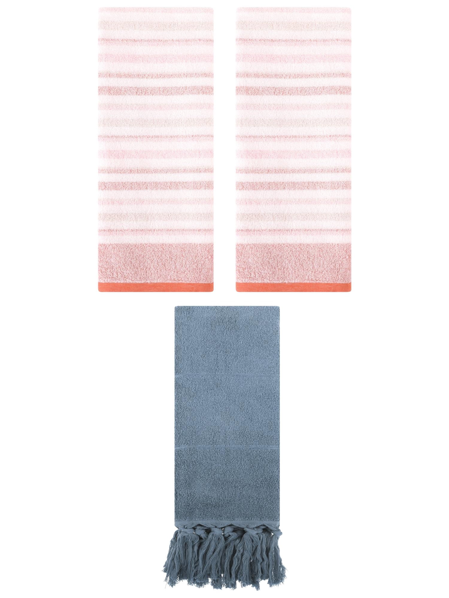 Unique Bargains 3 Pack Cotton Absorbent Soft Bathroom Hand Towels Blue/Pink 14" x 30"/13" x 27"