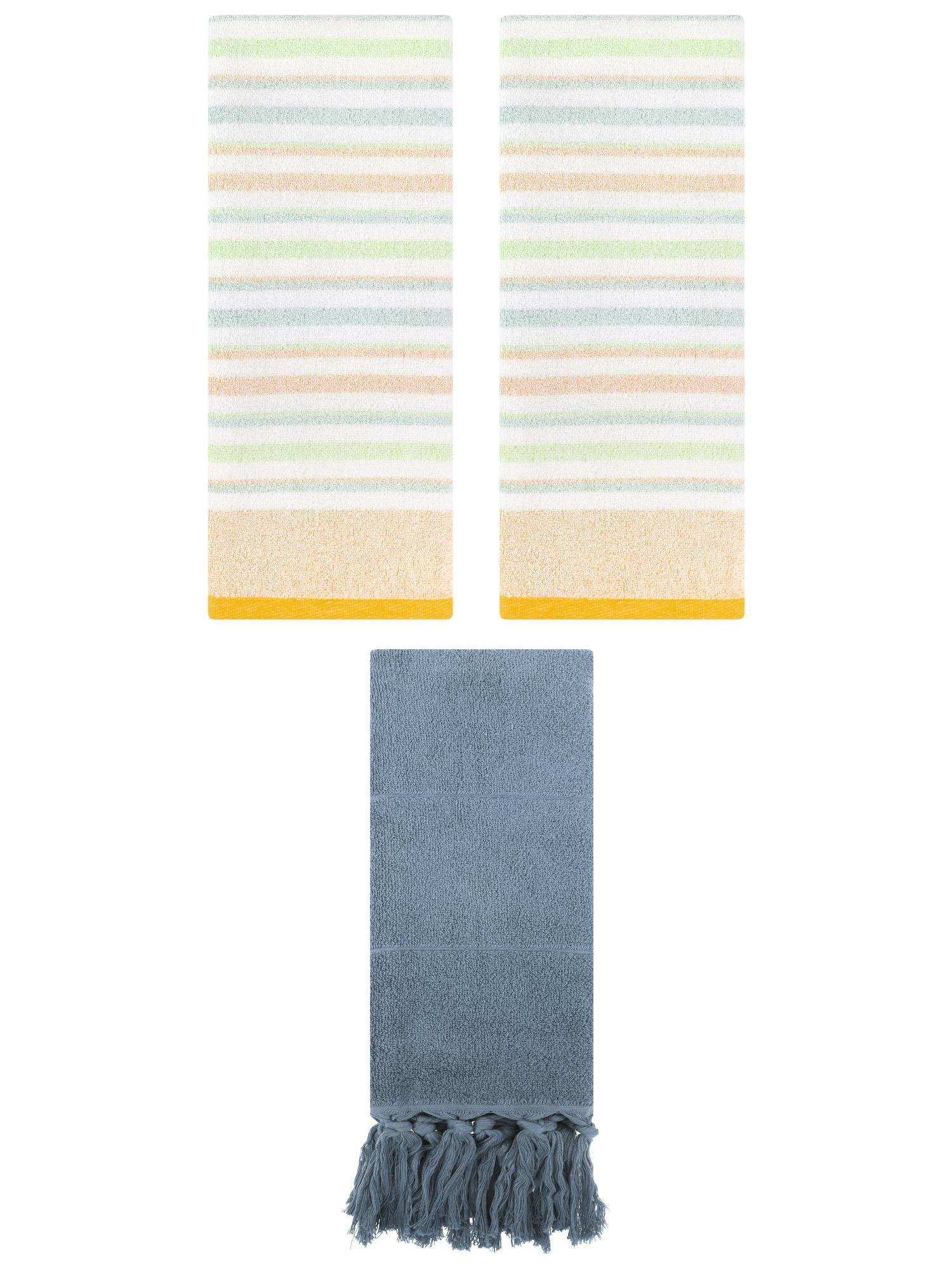 Unique Bargains 3 Pack Cotton Absorbent Soft Bathroom Hand Towels Blue/Yellow 14" x 30"/13" x 27"