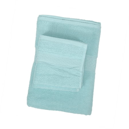 Unique Bargains 3 Pcs Cotton Bath Towel Plain Soft Absorbent Cotton Cyan