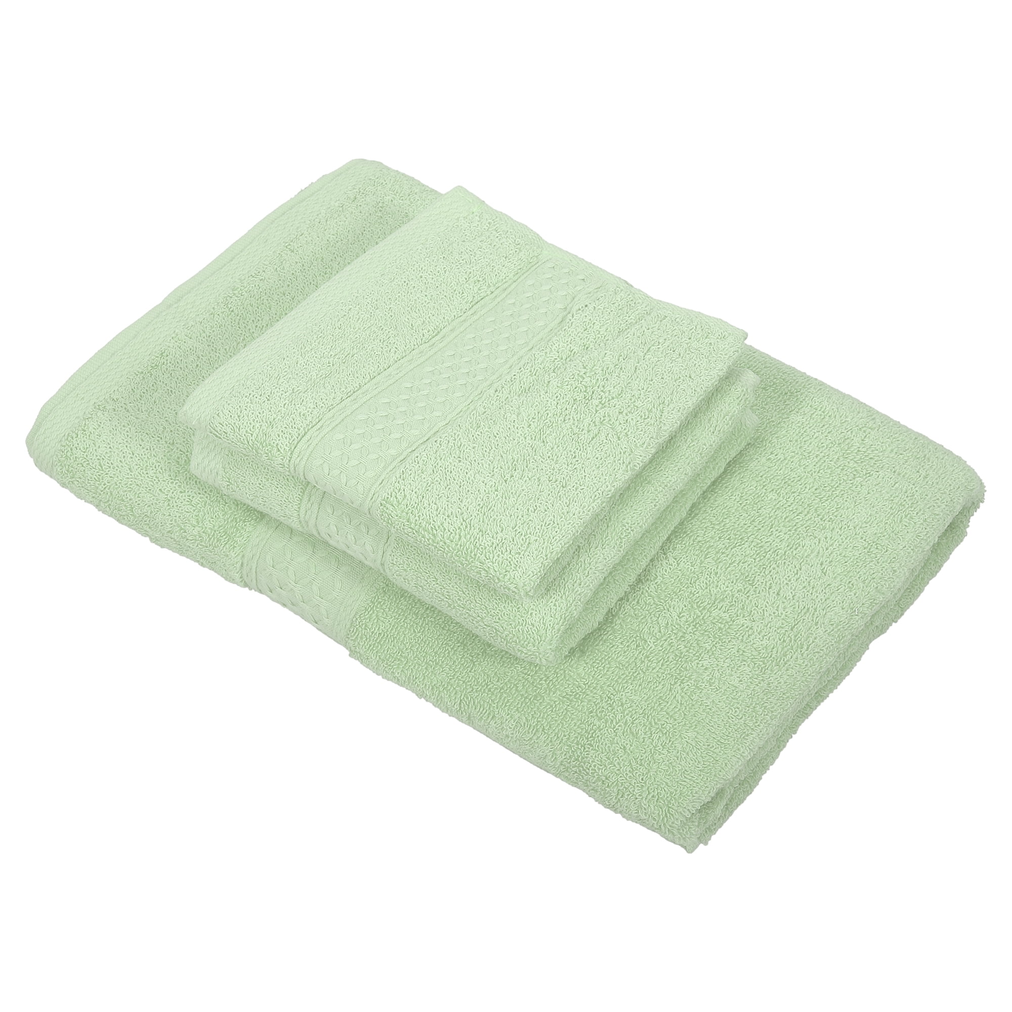 Unique Bargains 3 Pcs Cotton Bath Towel Plain Soft Absorbent Cotton Light Green