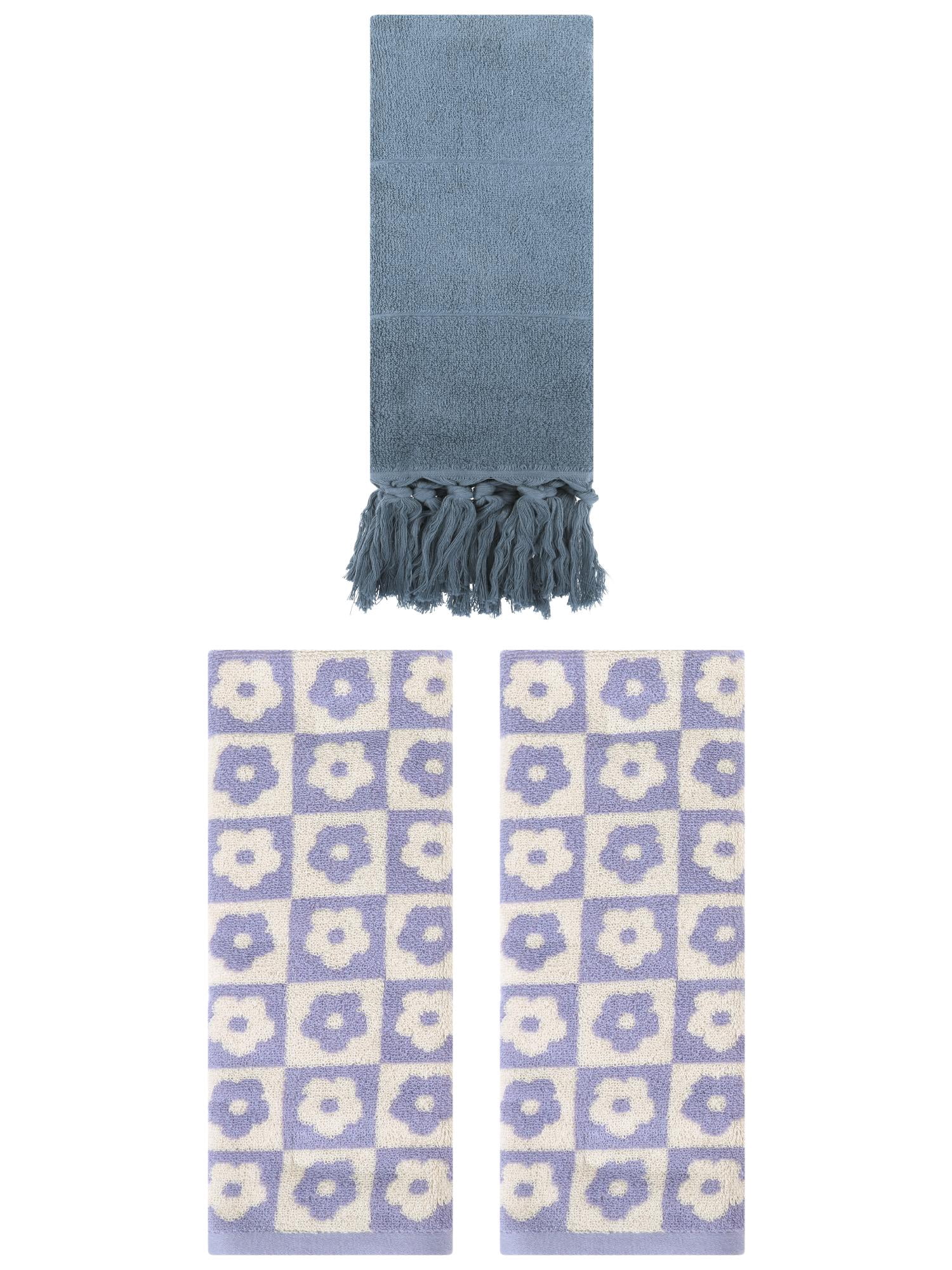 Unique Bargains 3 Pack Cotton Soft Absorbent Decorative Bathroom Hand Towel 14" x 30" Blue/Purple